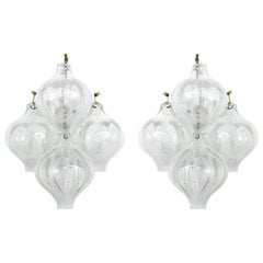 Vintage Pair of Kalmar Tulipan Wall Lights Sconces, Bubble Glass, 1970