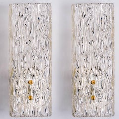 Pair of Kalmar Vertical Ribbed Brass Glass Wall Lights, 1970s