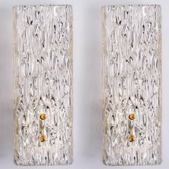 Pair of Kalmar Vertical Ribbed Brass Glass Wall Lights, 1970s