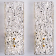 Pair of Kalmar Vertical Ribbed Brass Glass Wall Lights, 1970s