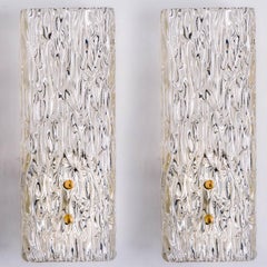 Pair of Kalmar Vertical Ribbed Brass Glass Wall Lights, 1970s