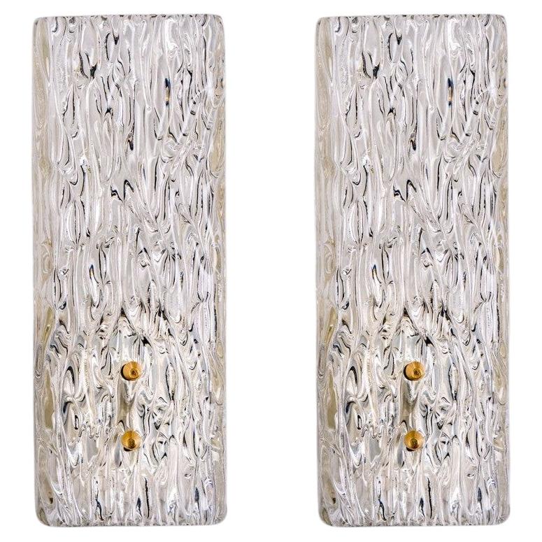 Pair of Kalmar Vertical Ribbed Brass Glass Wall Lights, 1970s