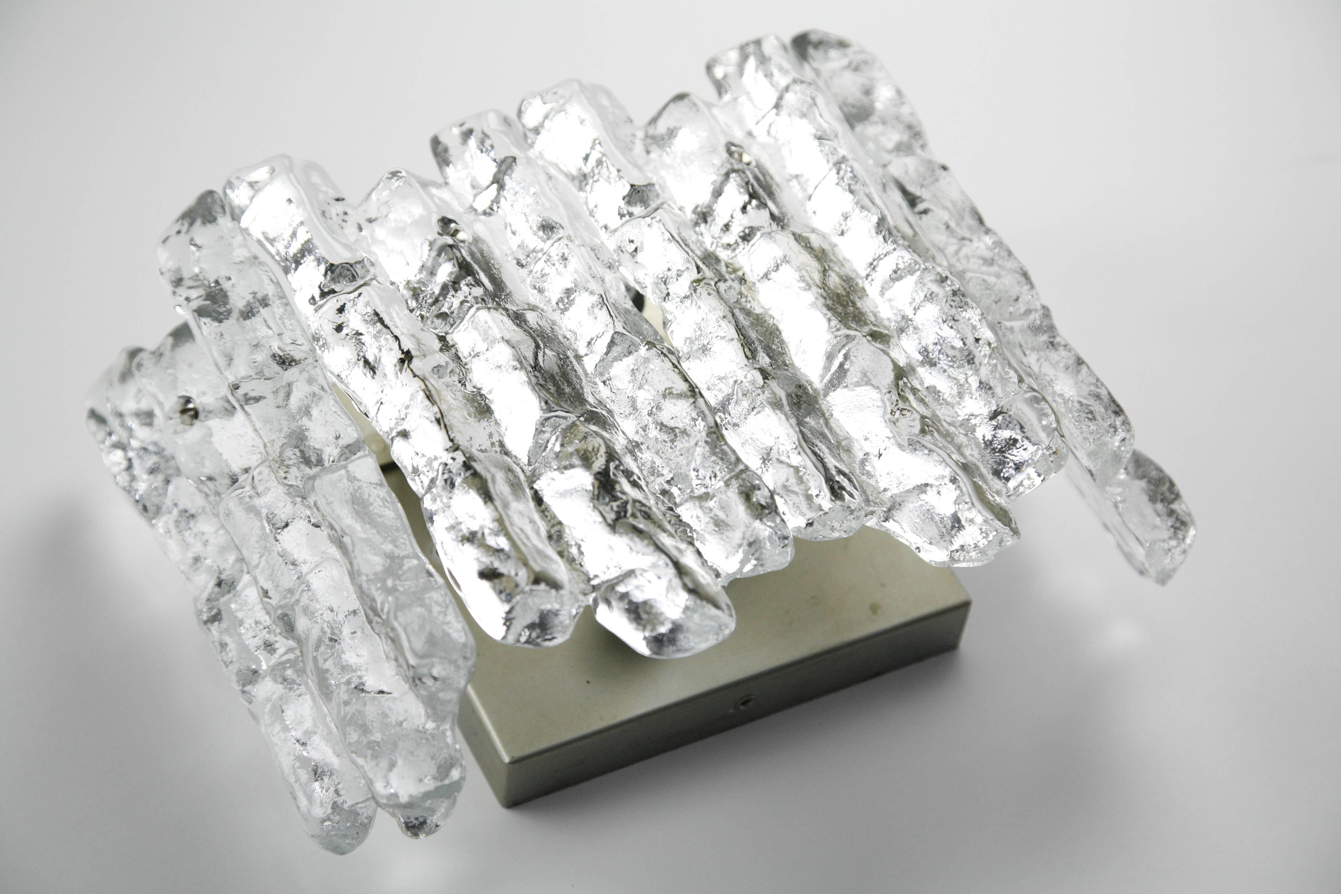 Cast Pair of Kalmar Wall Lights Ice Glass, Vienna, 1960 For Sale