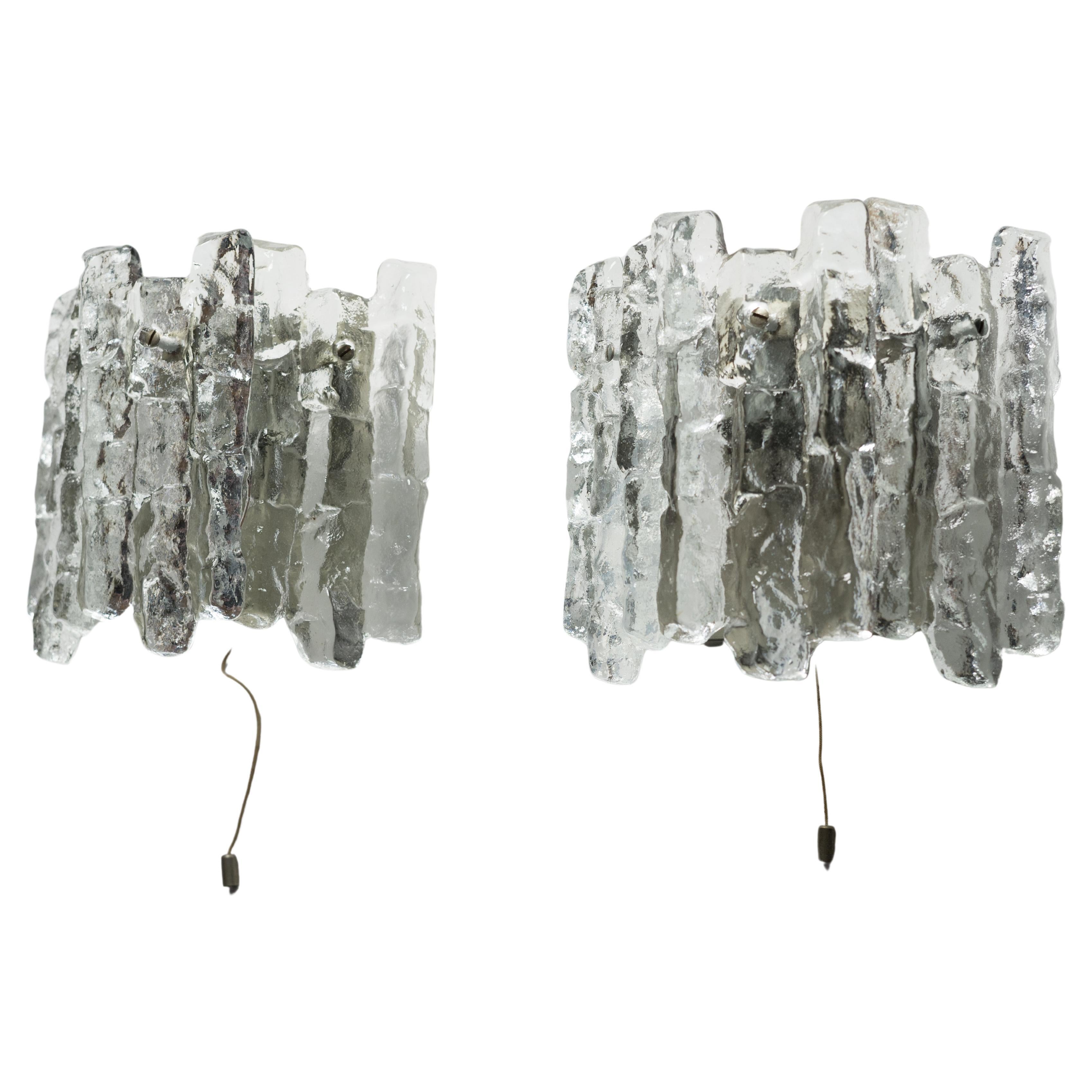 Pair of Kalmar Wall Lights Ice looking Glass elements , 1970s, Vienna, Austria