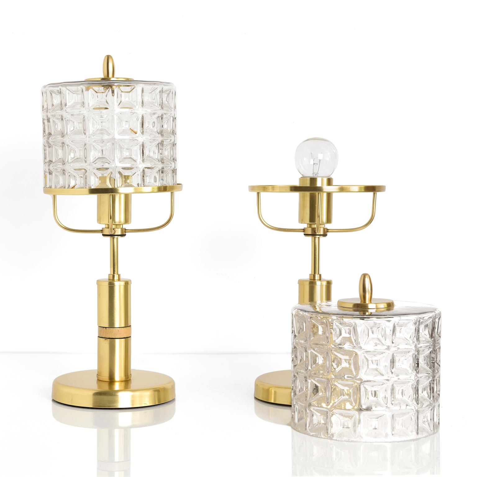Mid-Century Modern Pair of Kamenicky Senov mid-century Modern table lamps in brass glass shades For Sale