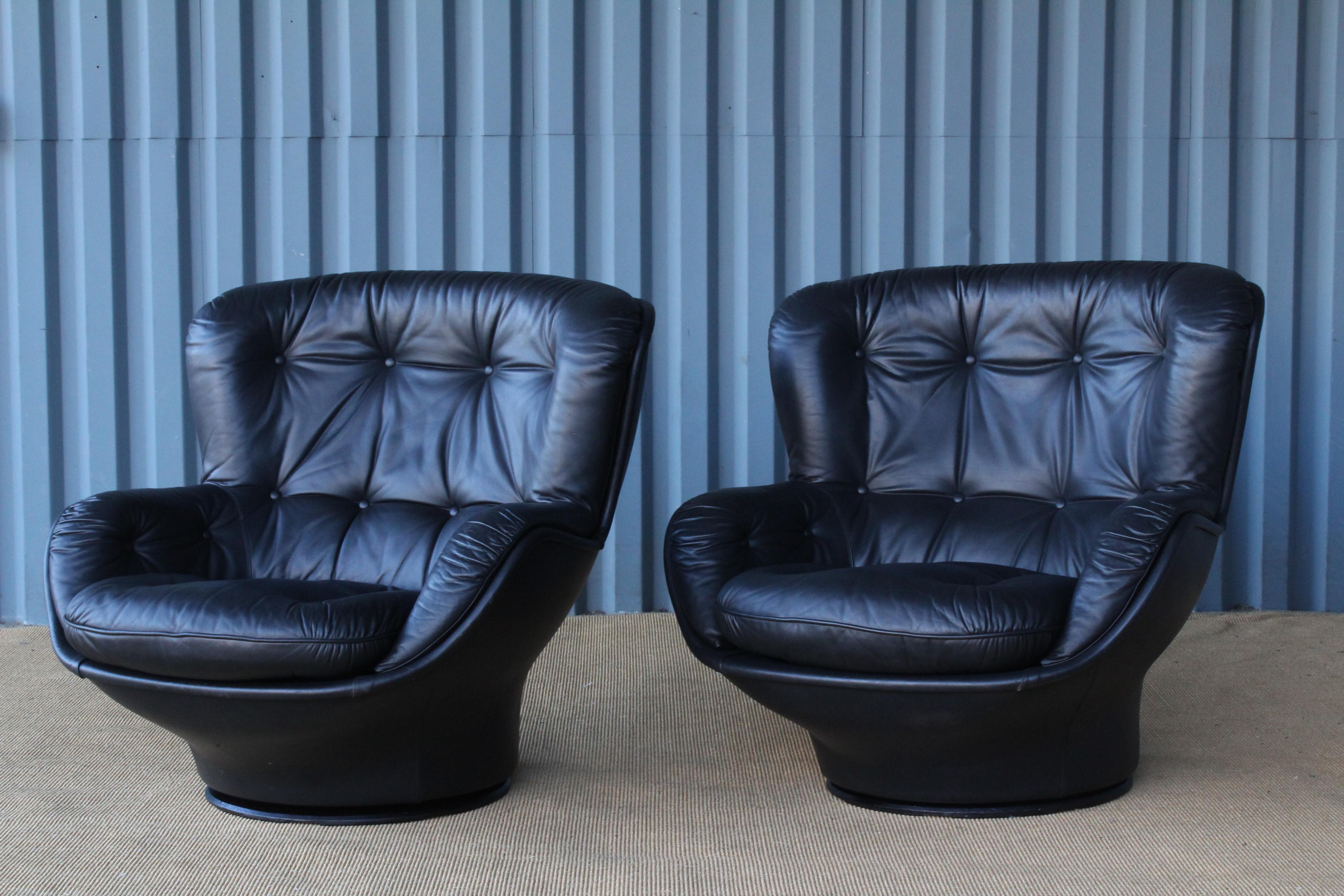 Leather Pair of 'Karate' Lounge Chairs by Michel Cadestin for Airborne, France, 1970s