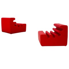 Paar rote Sessel "Karelia" von Liisi Beckmann für Zanotta:: 1970er Jahre