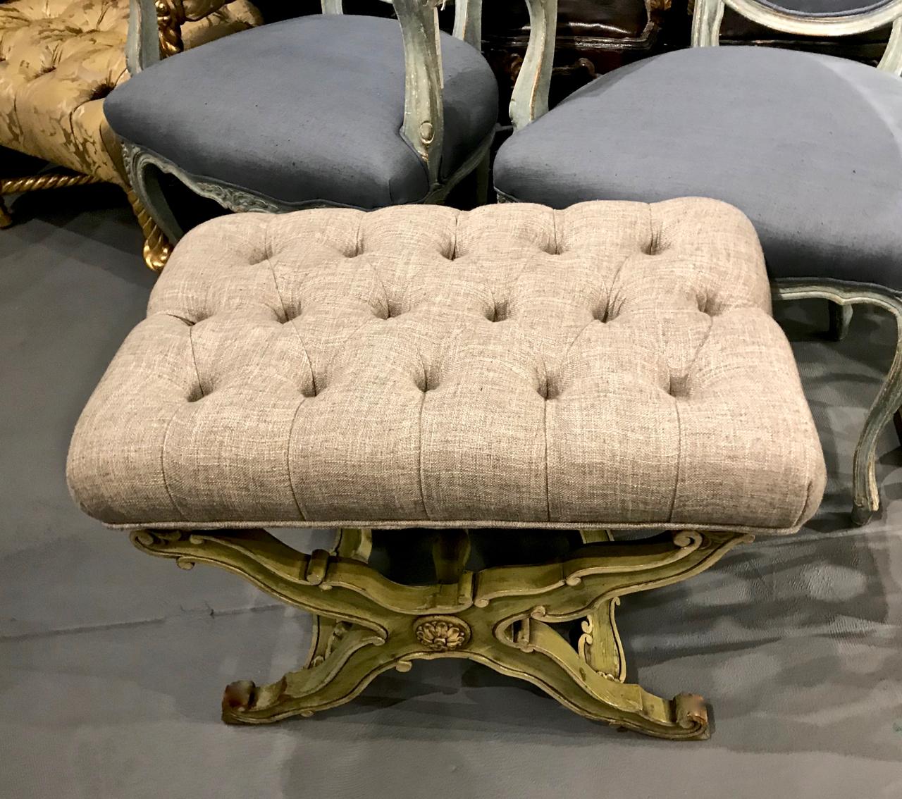 Mid-Century Modern Pair of Carved X-Benches or Stools