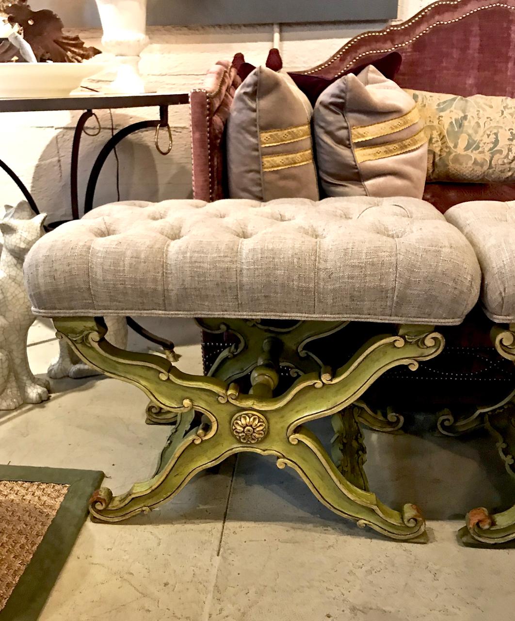 Pair of Carved X-Benches or Stools In Good Condition In Pasadena, CA
