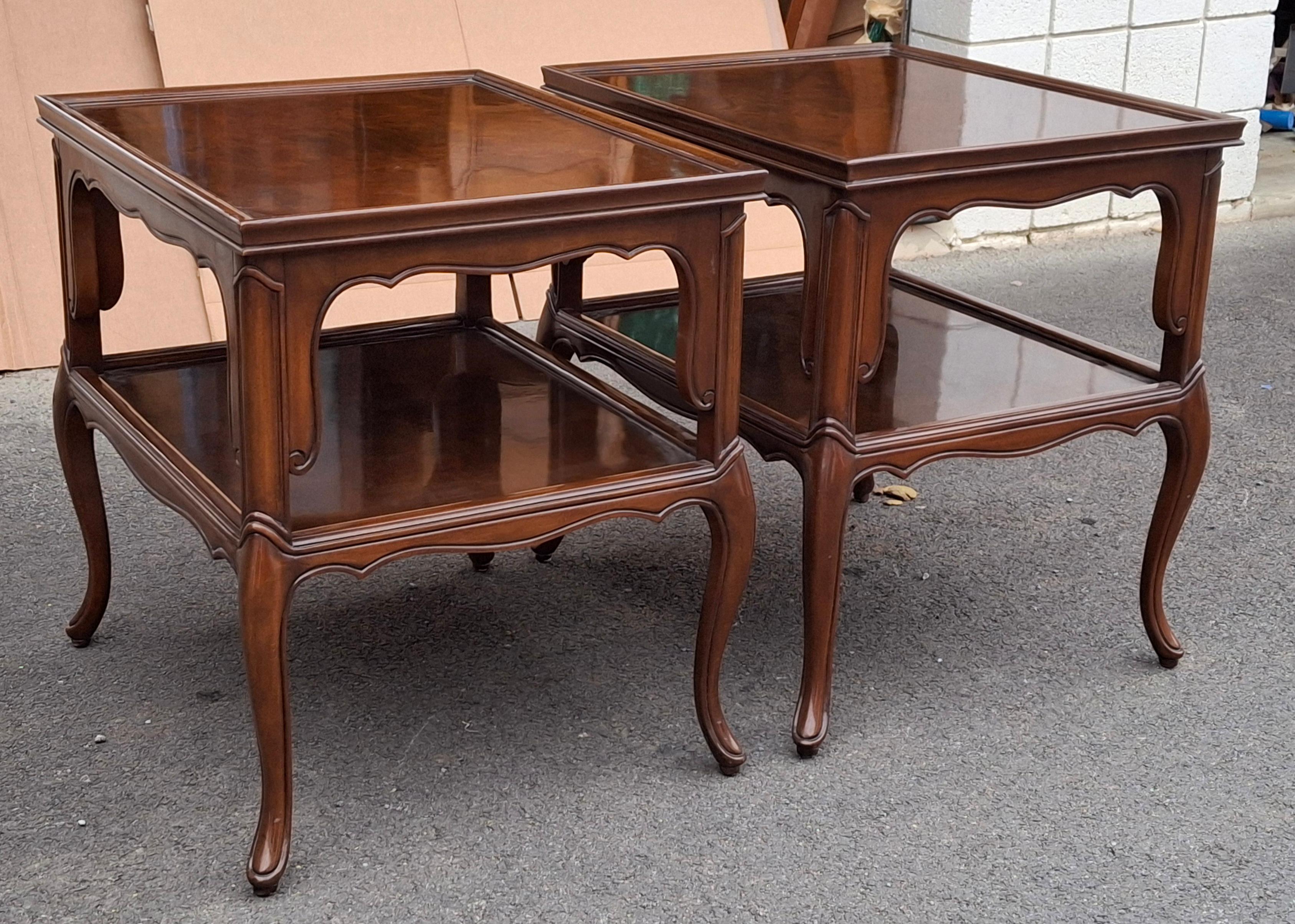 French Provincial Pair of Karges Furniture Provincial Mahogany Tiered Side Tables For Sale