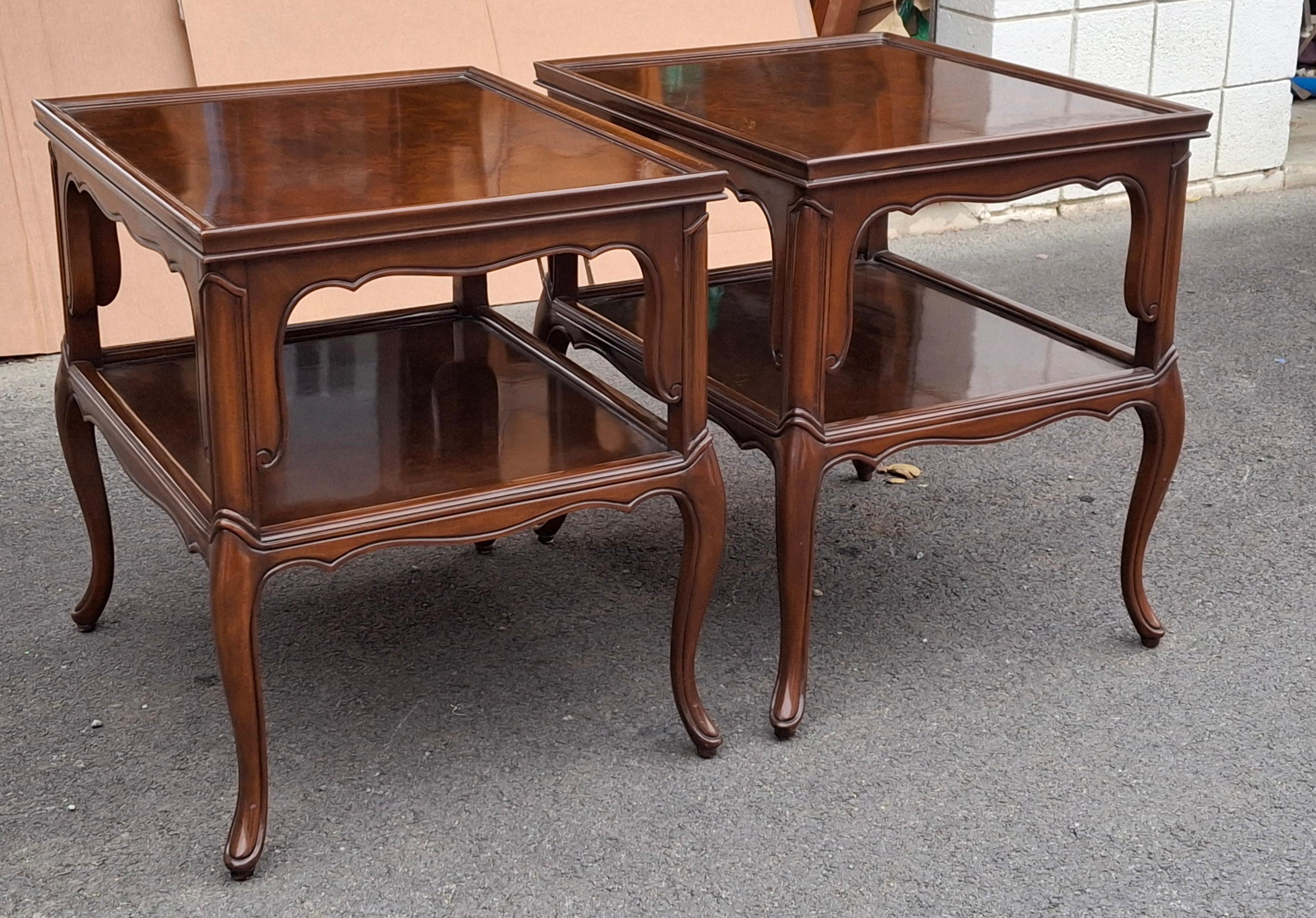 American Pair of Karges Furniture Provincial Mahogany Tiered Side Tables For Sale