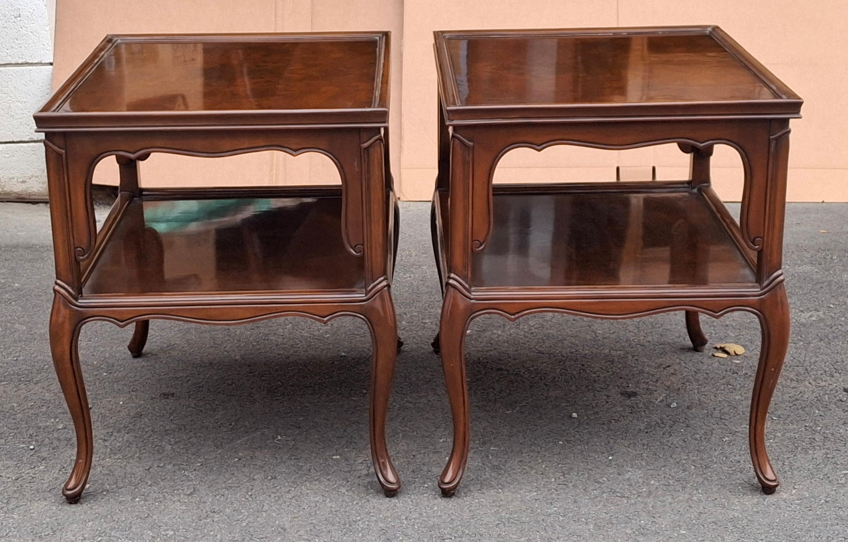 Carved Pair of Karges Furniture Provincial Mahogany Tiered Side Tables For Sale