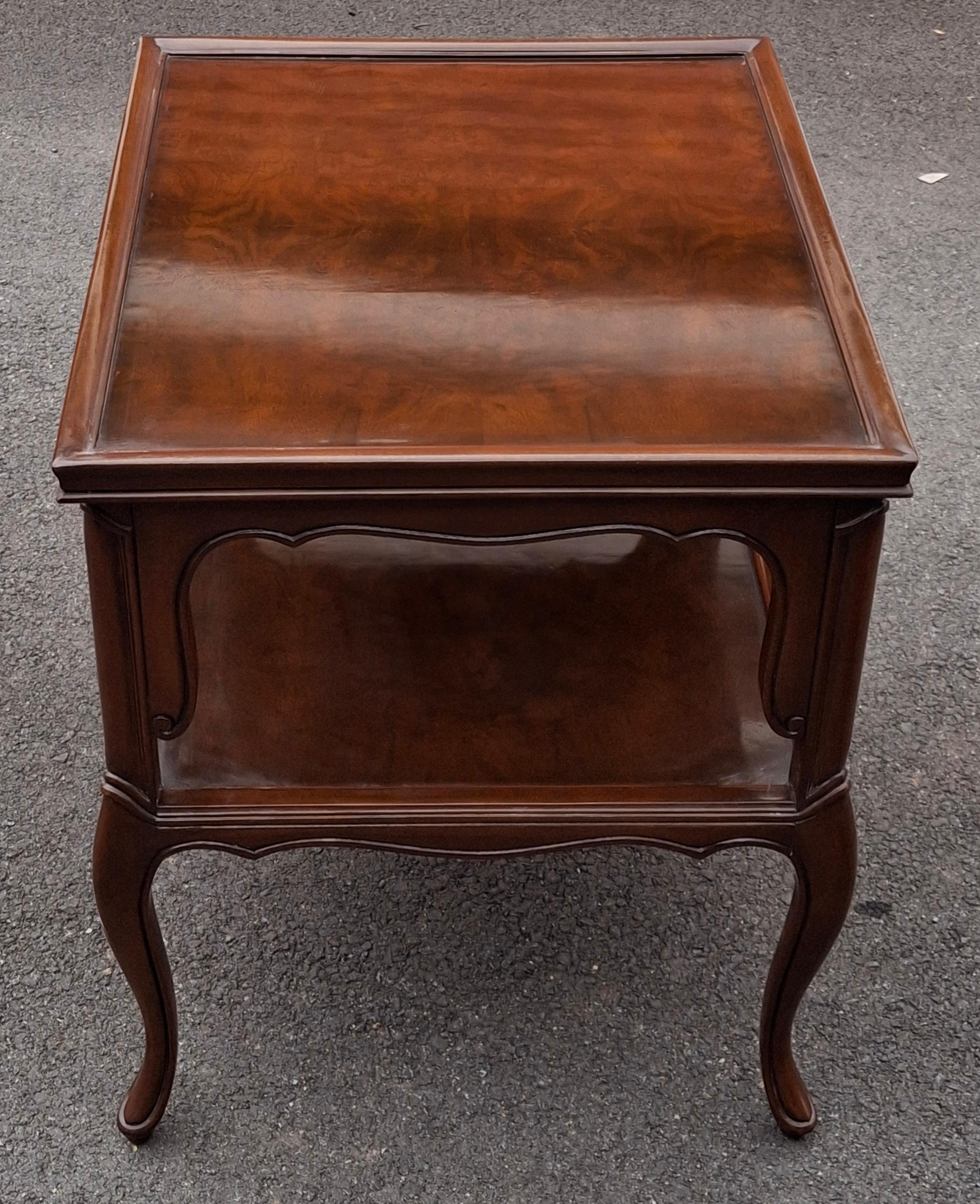 Pair of Karges Furniture Provincial Mahogany Tiered Side Tables For Sale 1