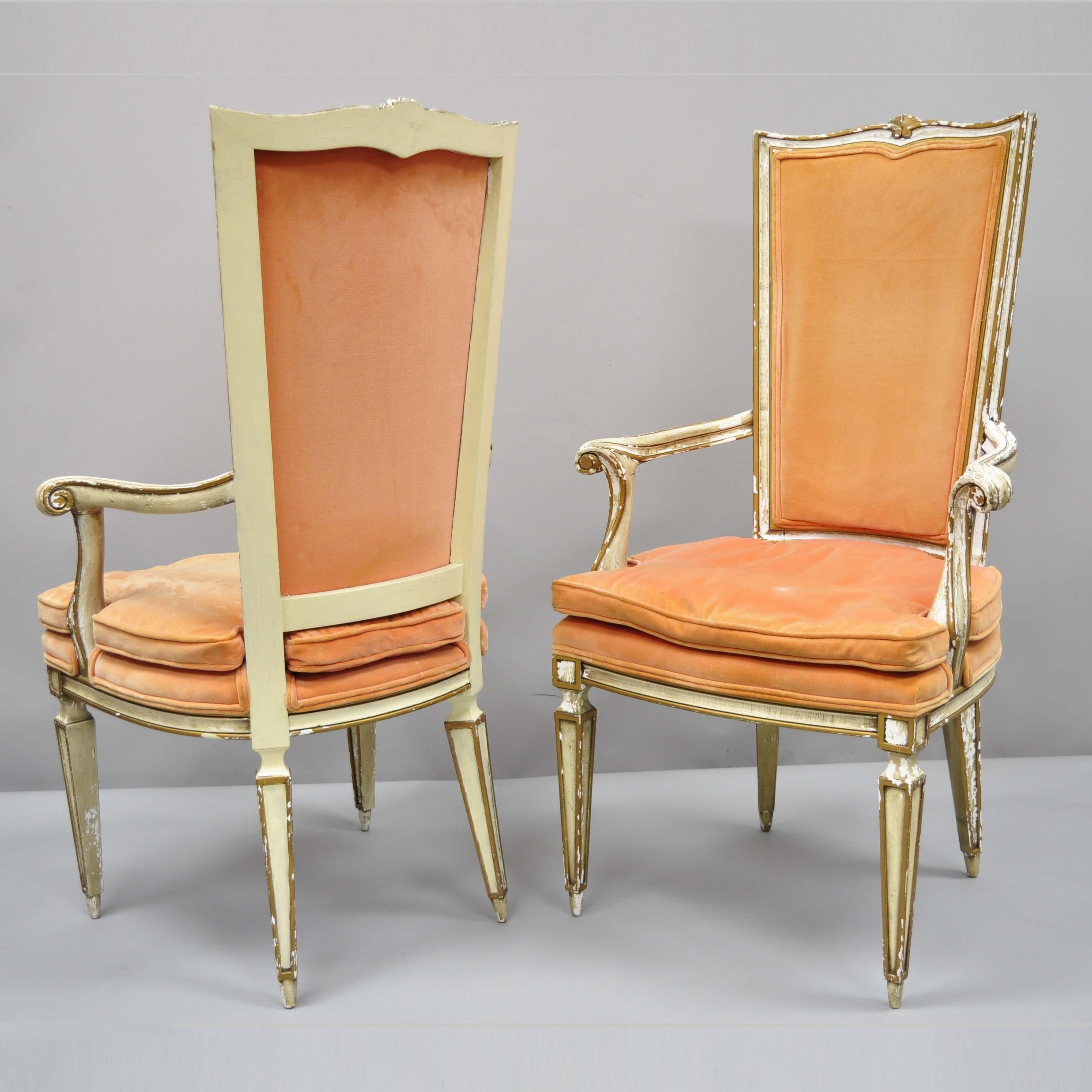 Pair of Karges Italian Venetian Cream & Gold Distress Painted Dining Armchairs 3