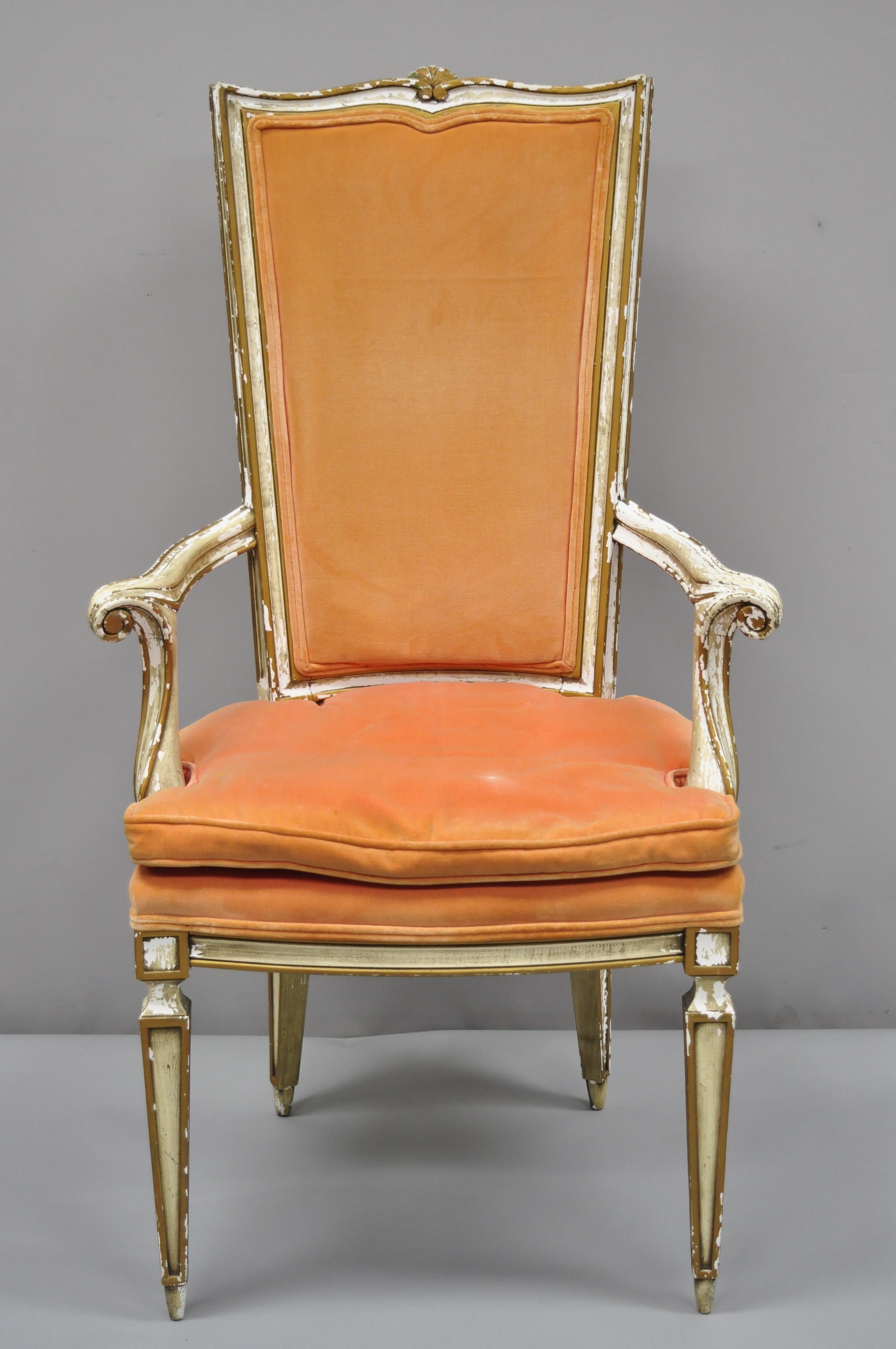 Pair of Karges Italian Venetian Cream & Gold Distress Painted Dining Armchairs 2