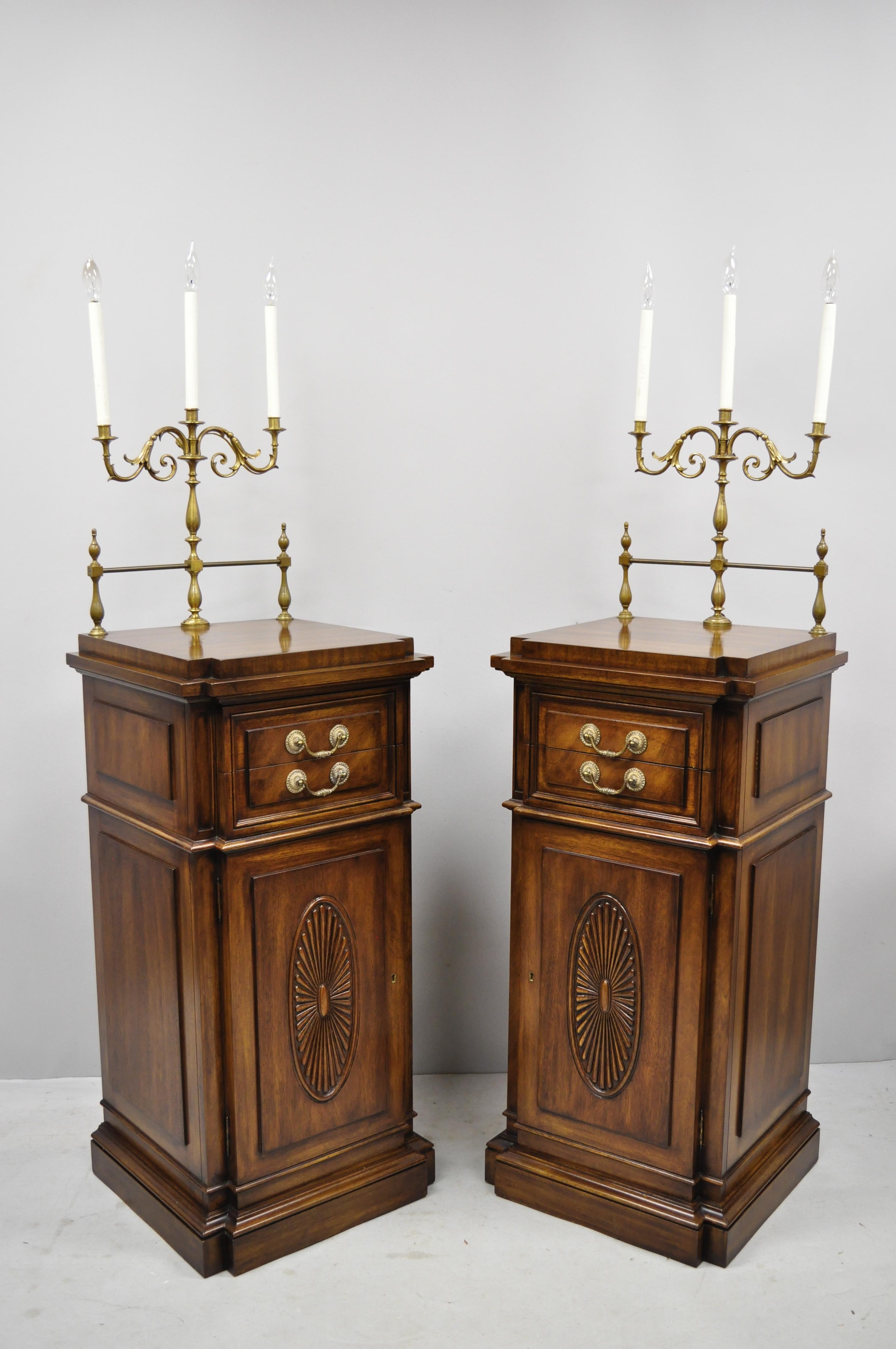 Pair of Karges Mahogany Tall Pedestal Side Cabinets Sideboard with Candelabras 5