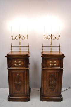 Pair of Karges Mahogany Tall Pedestal Side Cabinets Sideboard with Candelabras