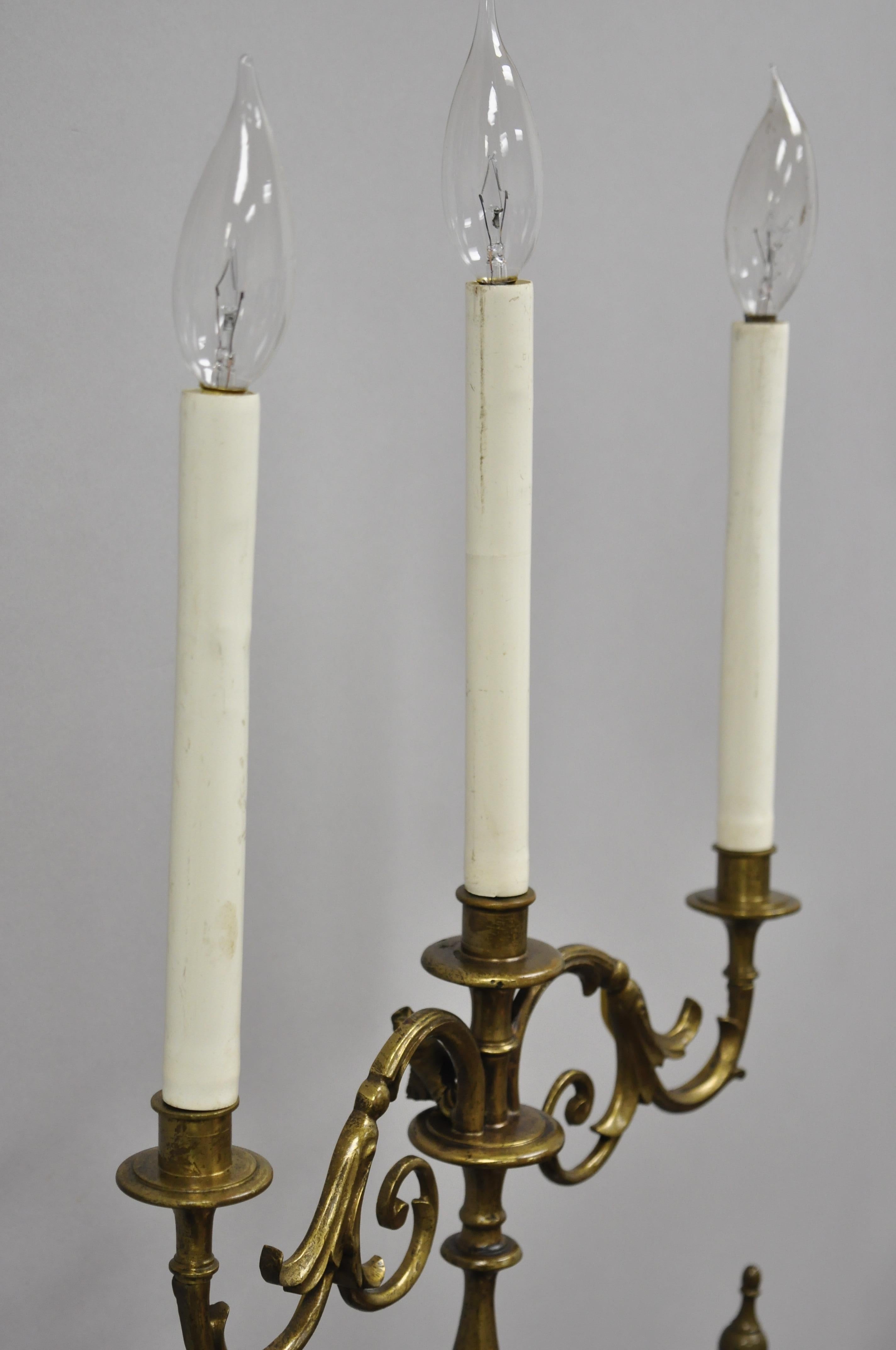 Brass Pair of Karges Mahogany Tall Pedestal Side Cabinets Sideboard with Candelabras