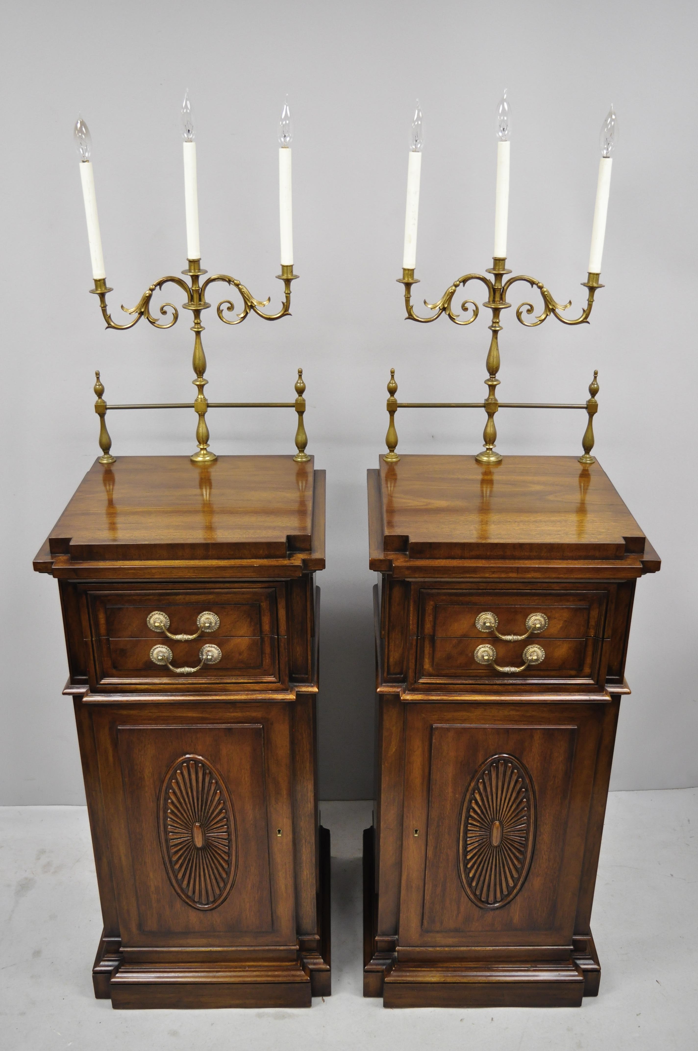 Pair of Karges Mahogany Tall Pedestal Side Cabinets Sideboard with Candelabras 1