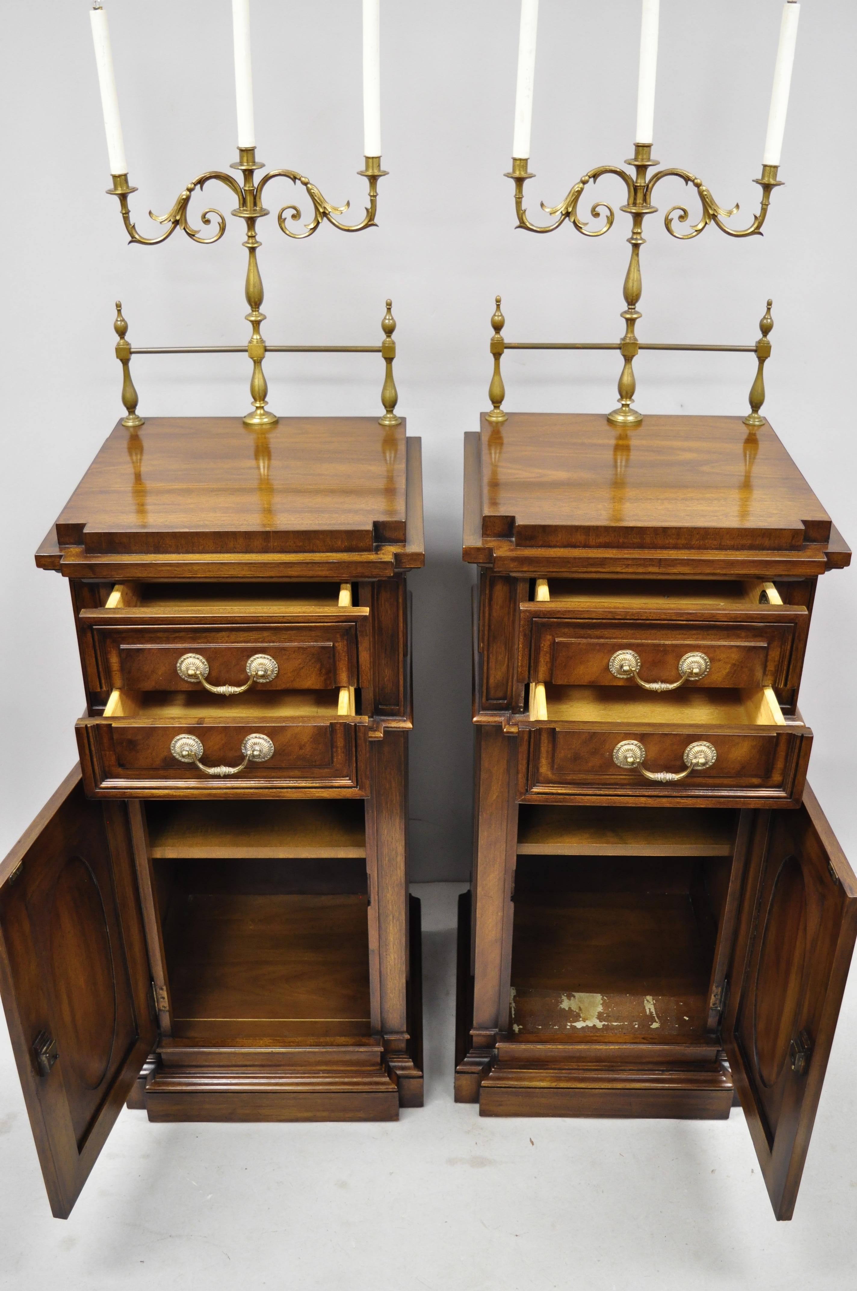 Pair of Karges Mahogany Tall Pedestal Side Cabinets Sideboard with Candelabras 2