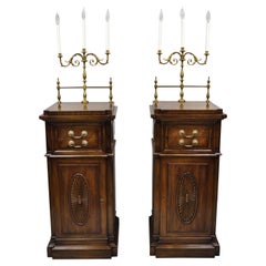 Pair of Karges Mahogany Tall Pedestal Side Cabinets Sideboard with Candelabras