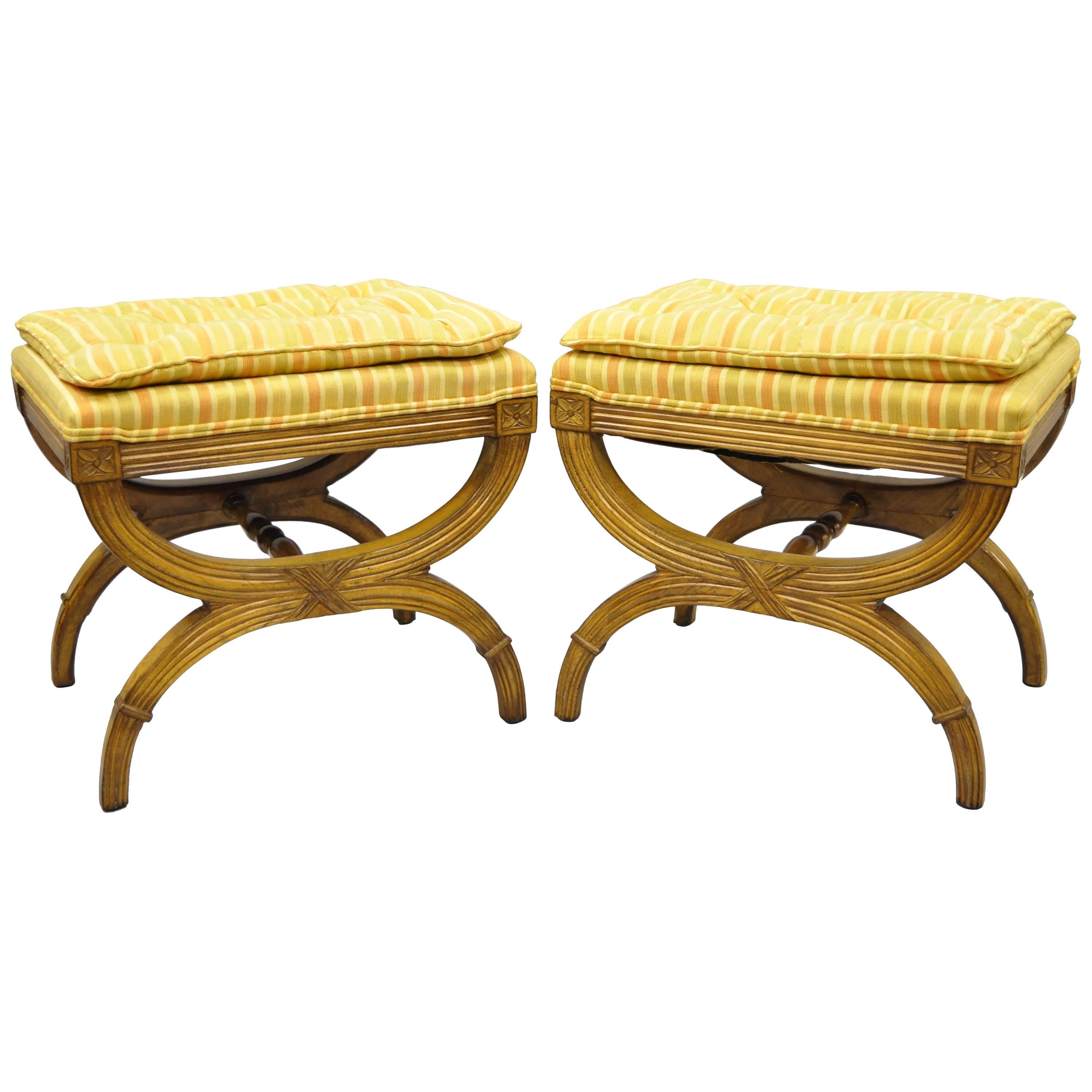 Pair of Karges X Frame French Neoclassical Regency Style Curule Stools Benches