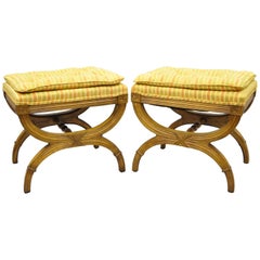 Pair of Karges X Frame French Neoclassical Regency Style Curule Stools Benches