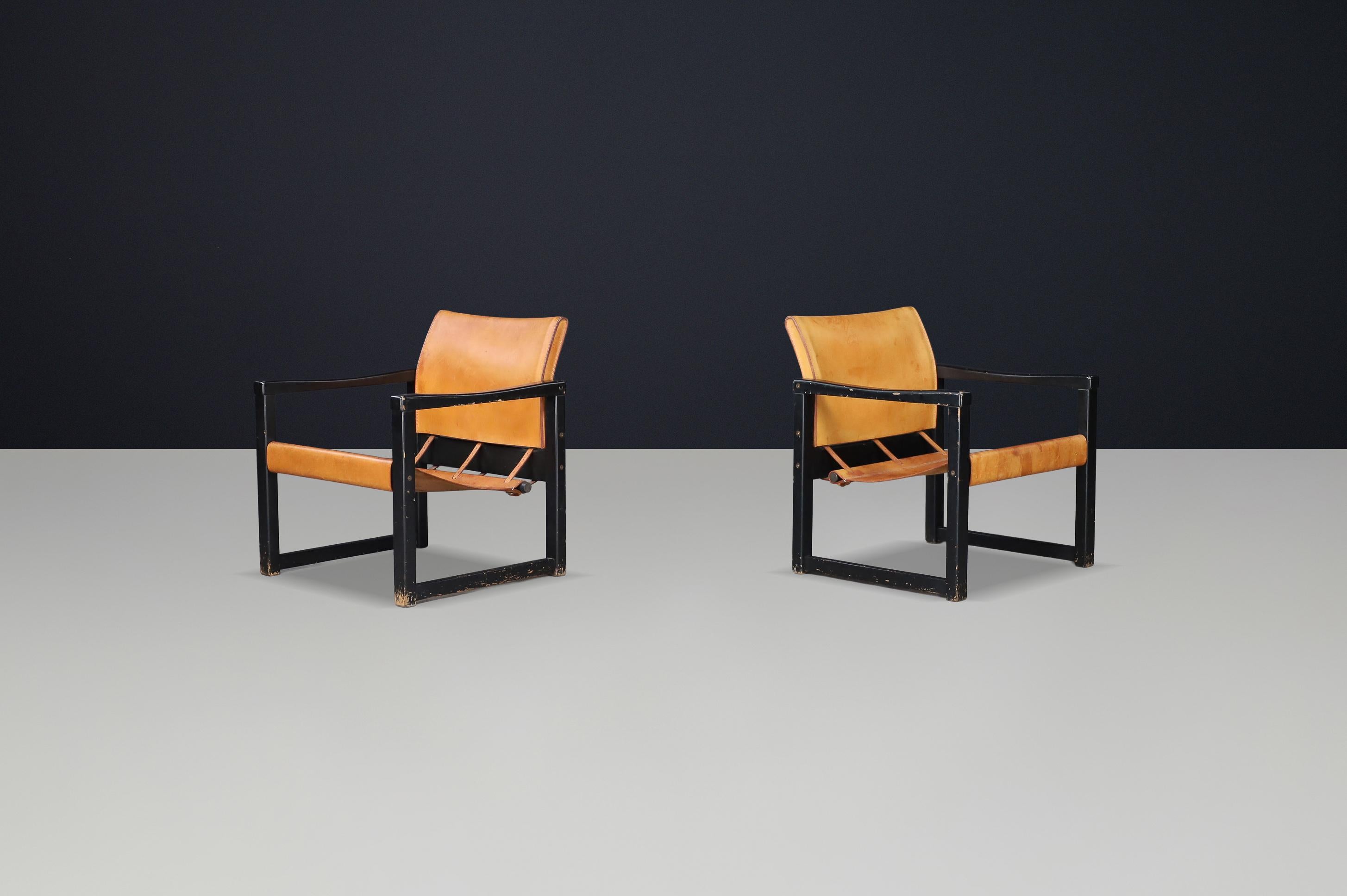 Pair of Karin Mobring Safari Lounge Chairs in Cognac Leather, Sweden, 1970s

Description (≈300 words):
This pair of “Safari” lounge chairs was designed by Karin Mobring for IKEA, Sweden, during the 1970s. Mobring—one of IKEA’s pioneering in-house