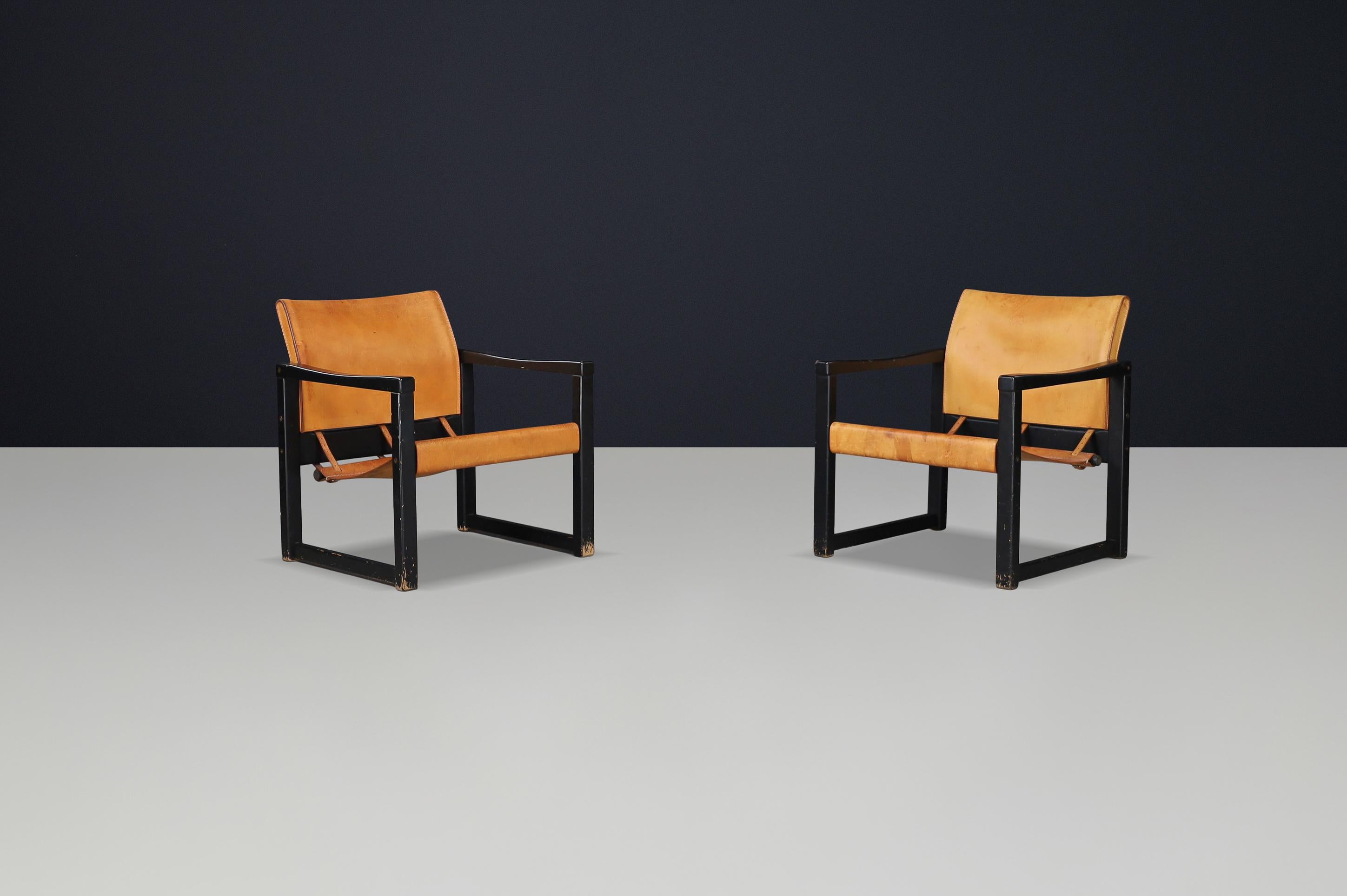 Pair of Karin Mobring Safari Lounge Chairs in Cognac Leather, Sweden, 1970s (Moderne der Mitte des Jahrhunderts) im Angebot