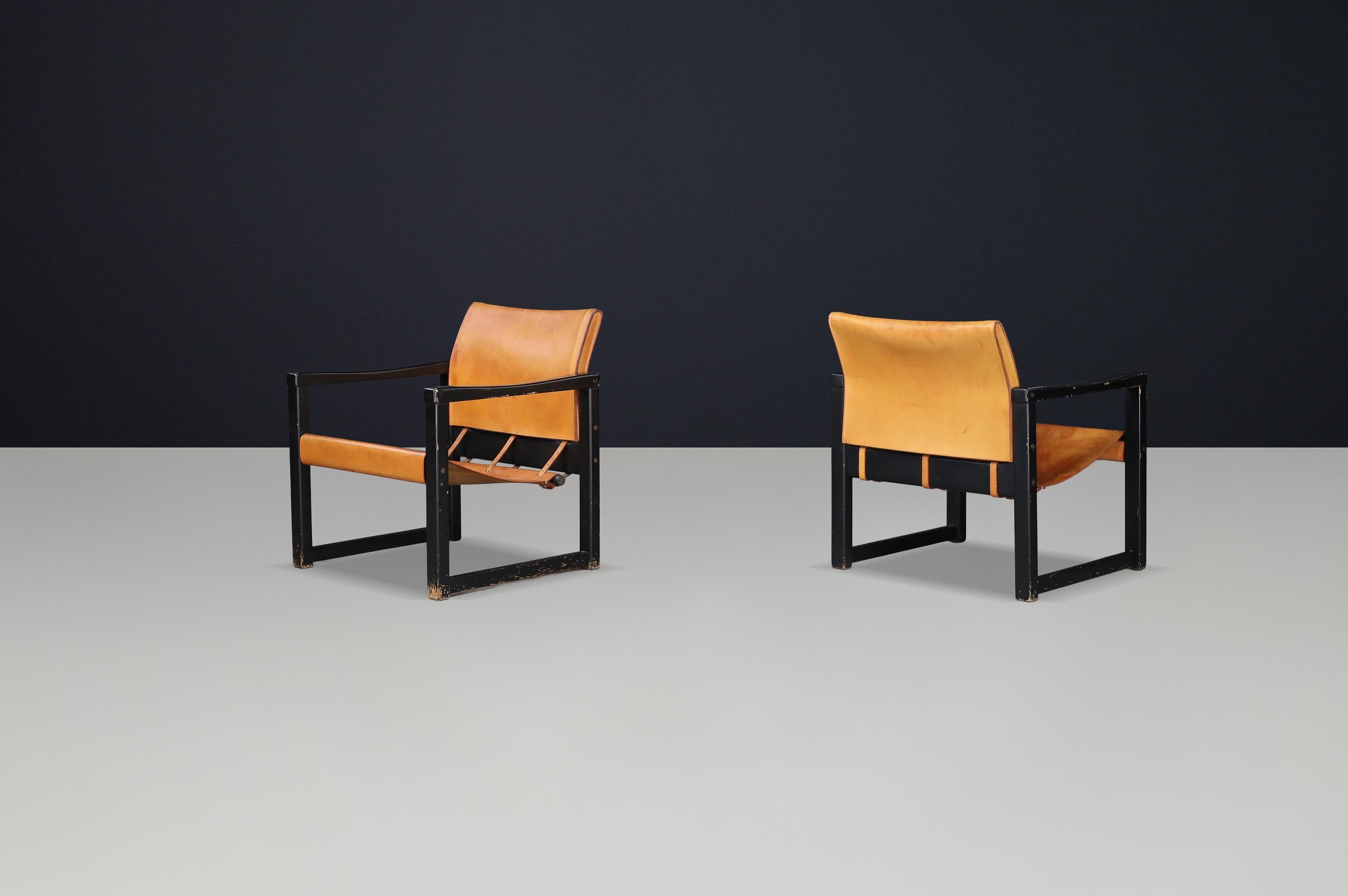 Pair of Karin Mobring Safari Lounge Chairs in Cognac Leather, Sweden, 1970s (Schwedisch) im Angebot