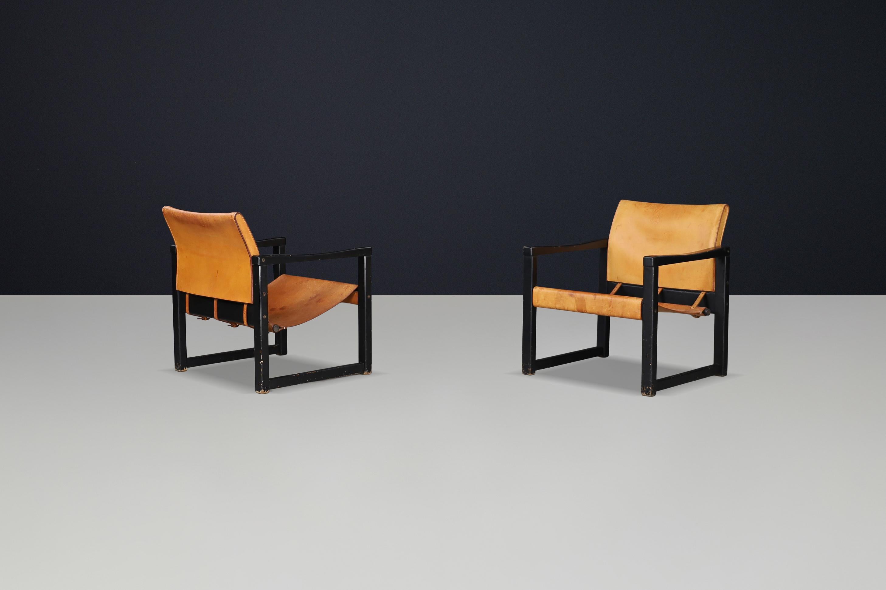 Pair of Karin Mobring Safari Lounge Chairs in Cognac Leather, Sweden, 1970s im Zustand „Gut“ im Angebot in Almelo, NL