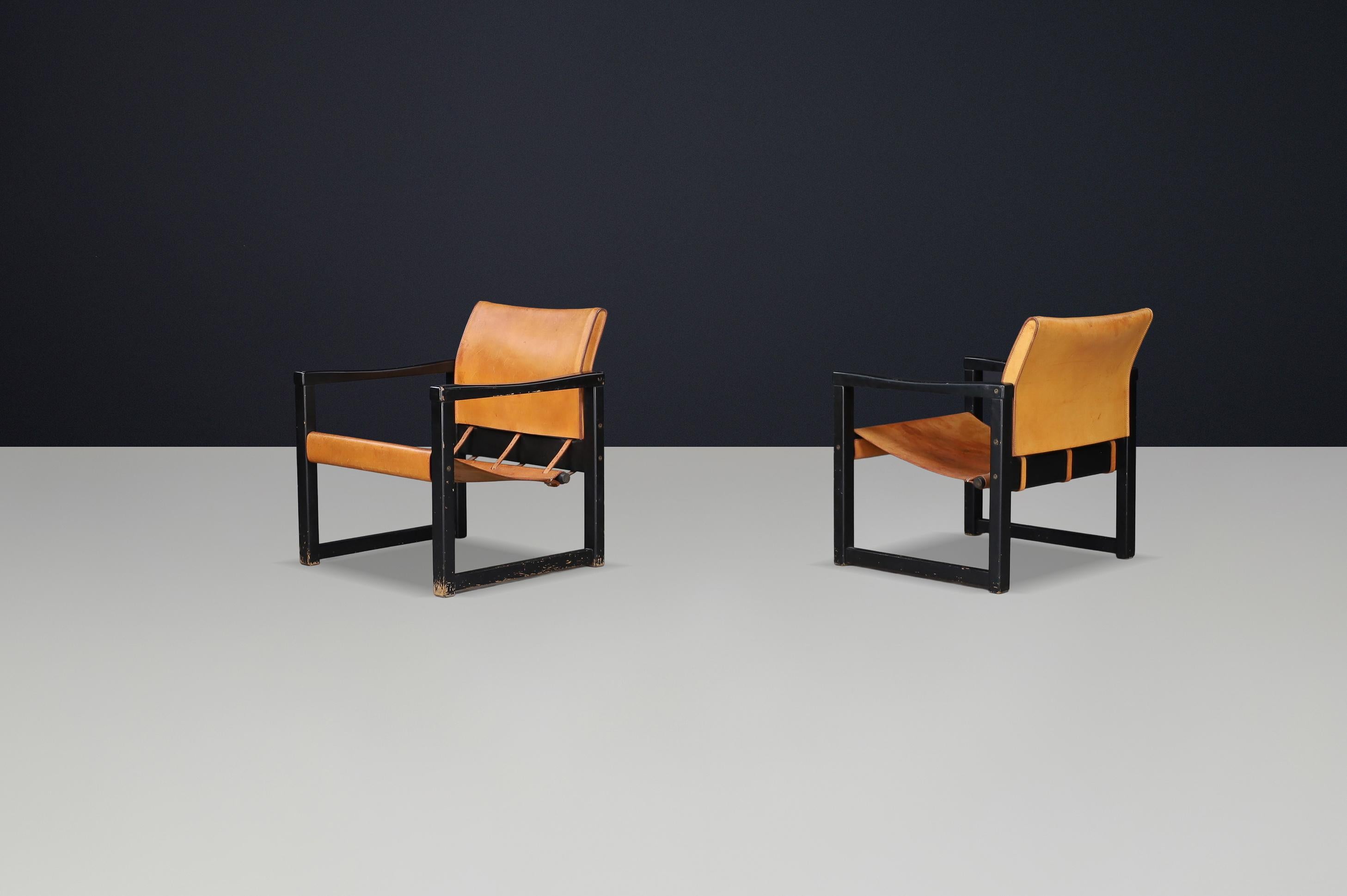 Pair of Karin Mobring Safari Lounge Chairs in Cognac Leather, Sweden, 1970s (20. Jahrhundert) im Angebot