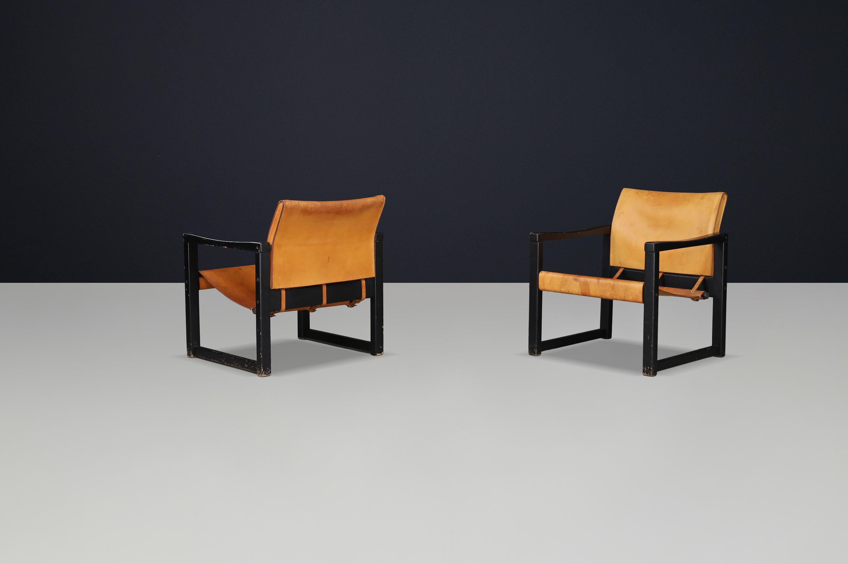 Pair of Karin Mobring Safari Lounge Chairs in Cognac Leather, Sweden, 1970s (Leder) im Angebot