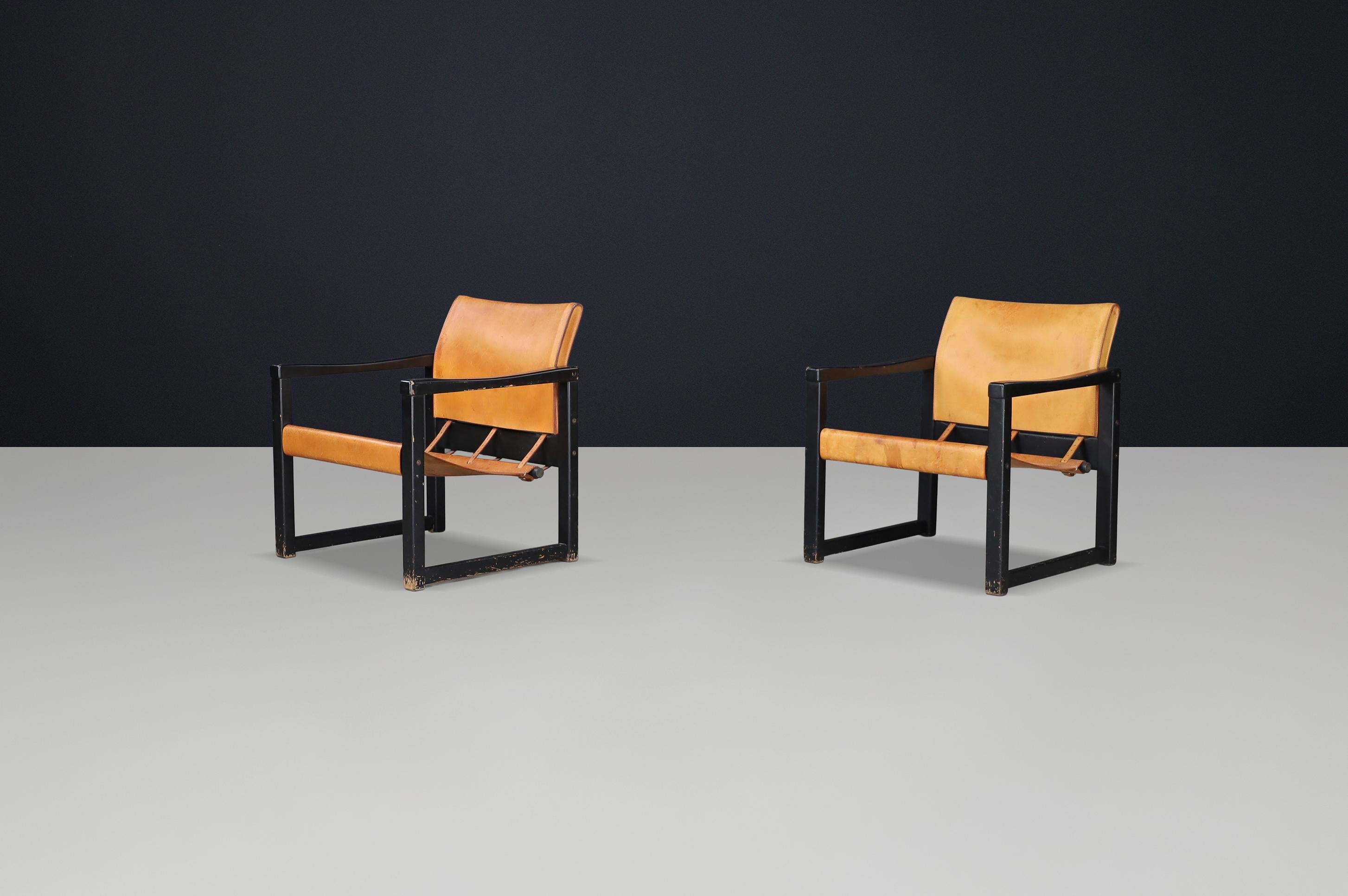 Pair of Karin Mobring Safari Lounge Chairs in Cognac Leather, Sweden, 1970s im Angebot 1