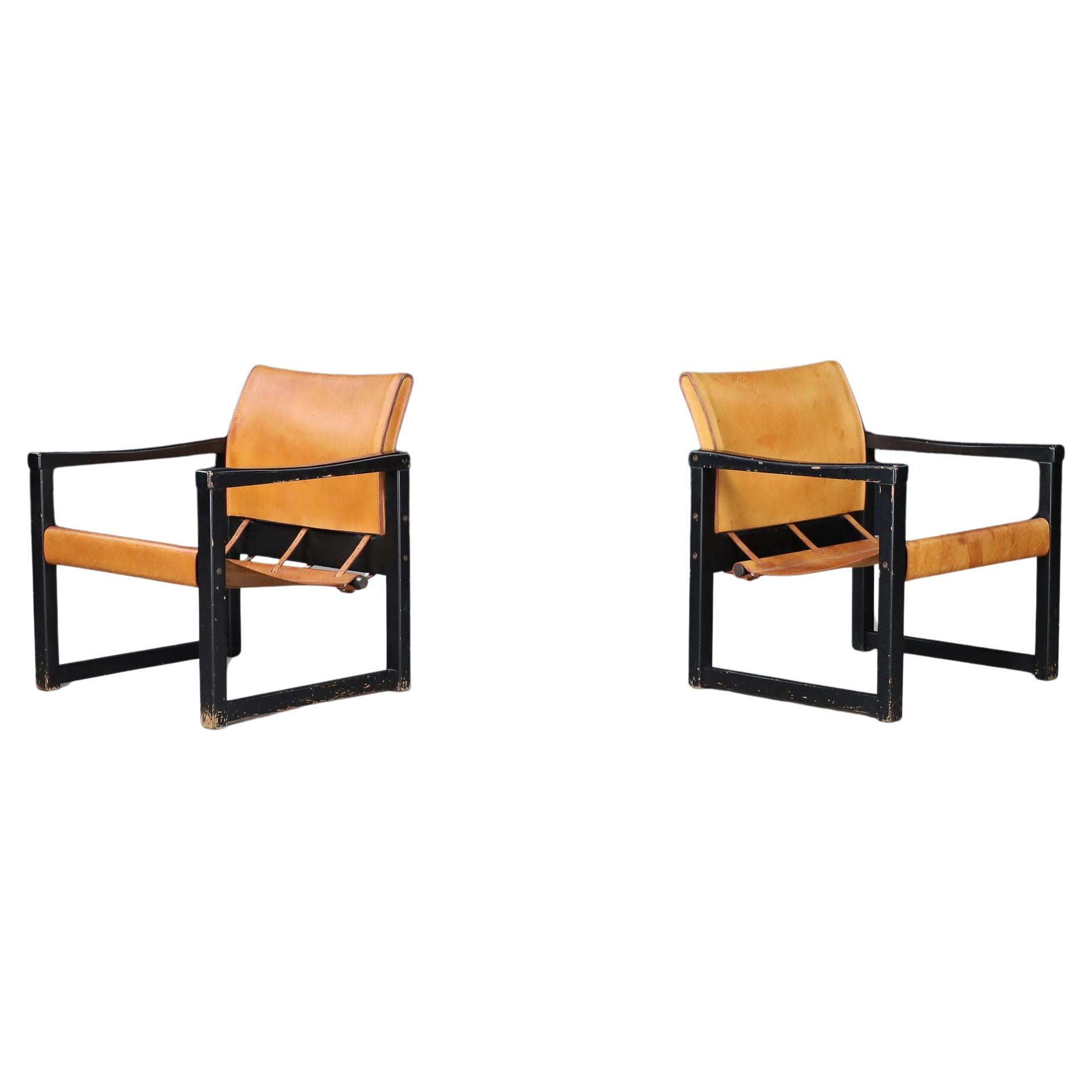 Pair of Karin Mobring Safari Lounge Chairs in Cognac Leather, Sweden, 1970s im Angebot