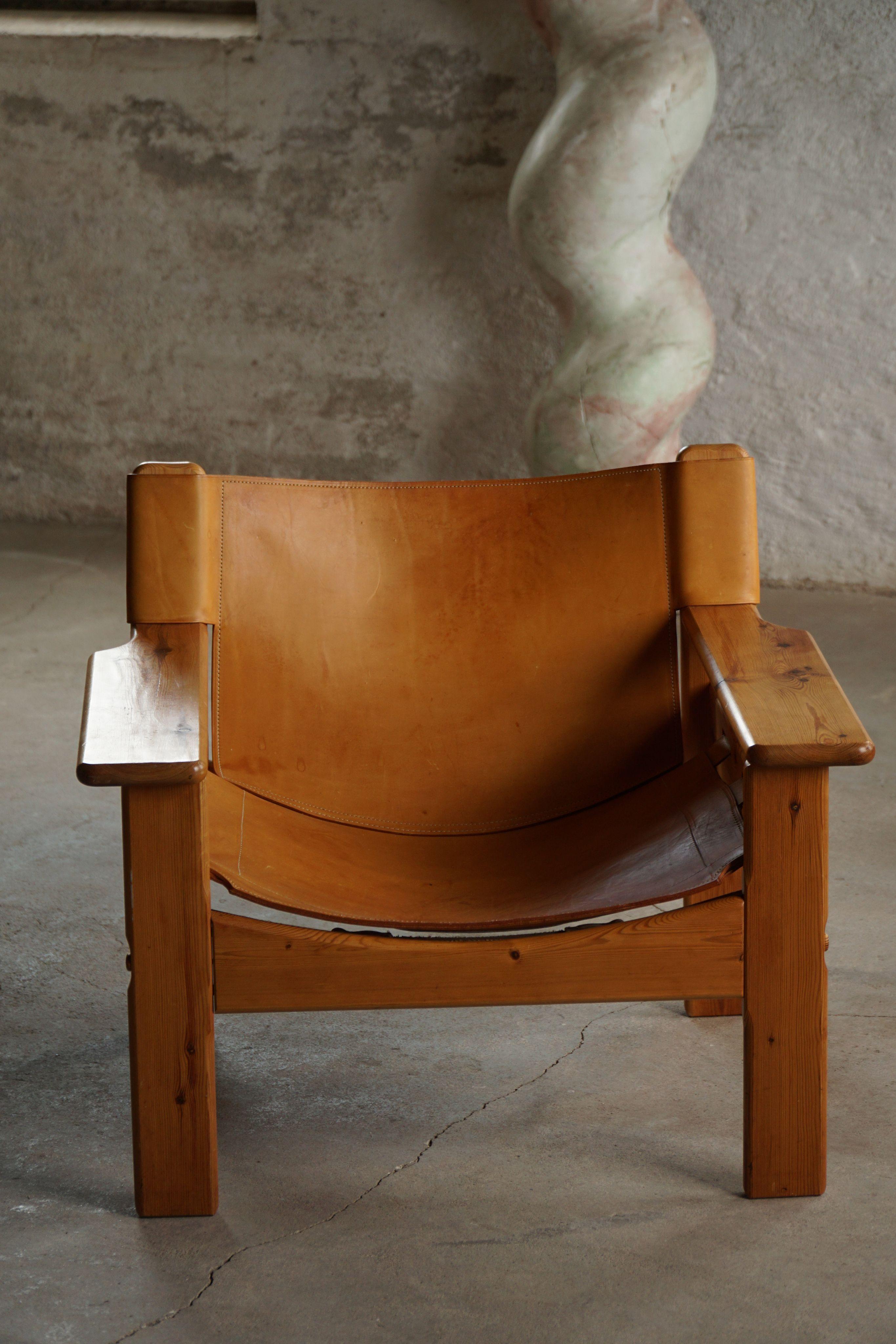 Ein Paar Karin Mobring Style Sessel aus Kiefer und Leder, Schweden, 1970er Jahre im Angebot 9