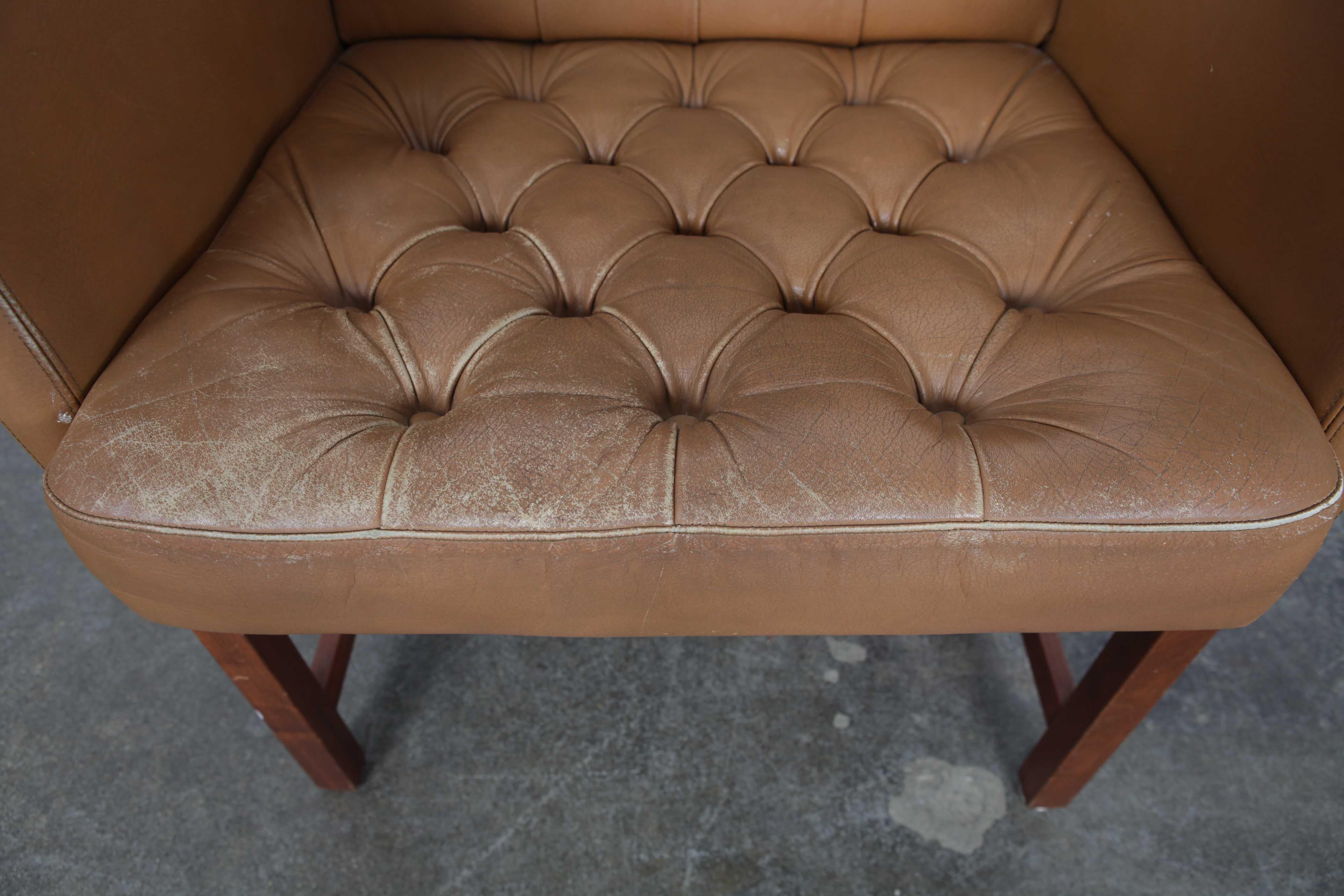 Pair of Karl Erik Ekselius Tufted Leather Chairs for JOC, Sweden For Sale 2