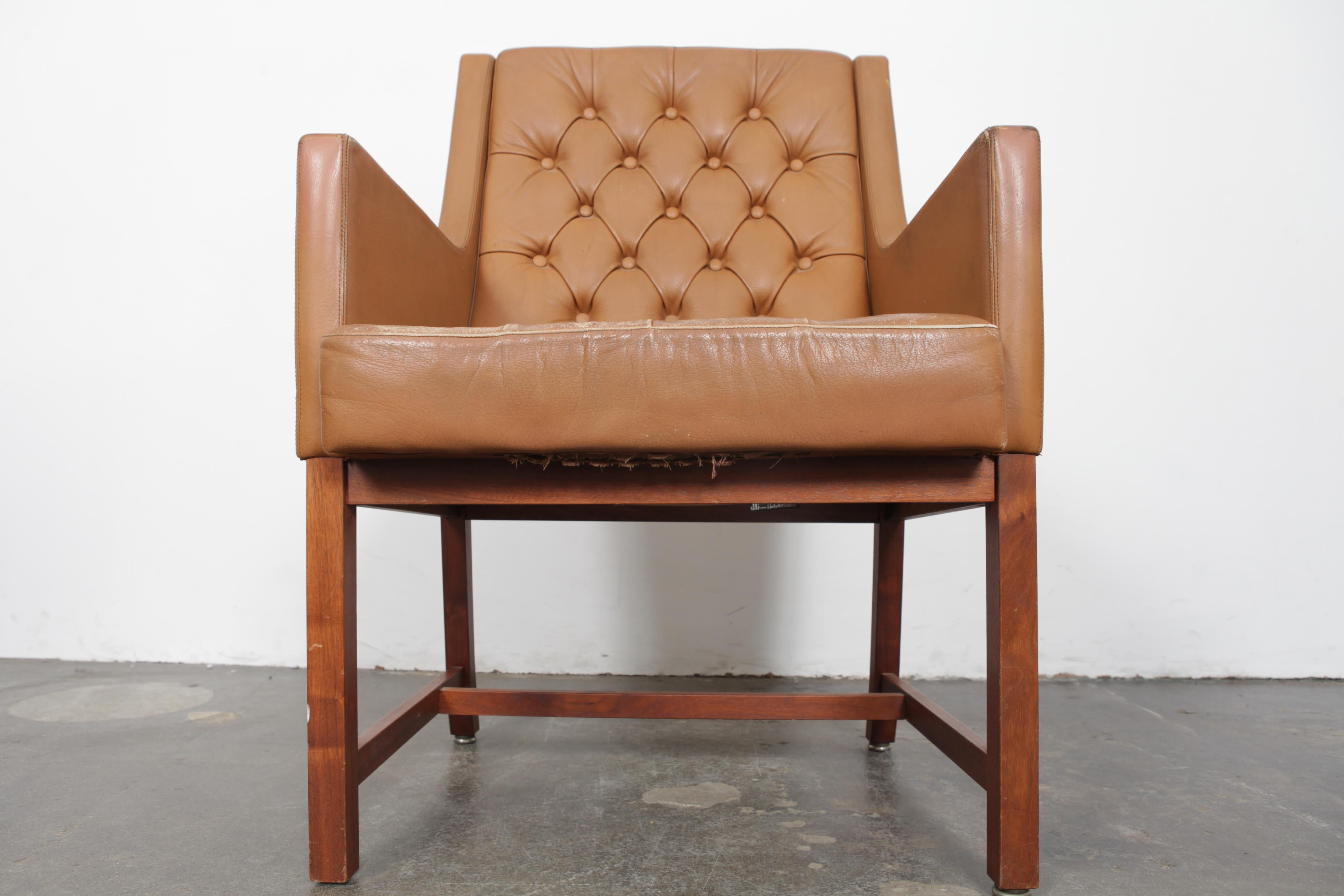 Pair of Karl Erik Ekselius Tufted Leather Chairs for JOC, Sweden For Sale 3