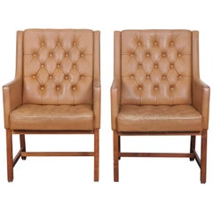 Pair of Karl Erik Ekselius Tufted Leather Chairs for JOC, Sweden