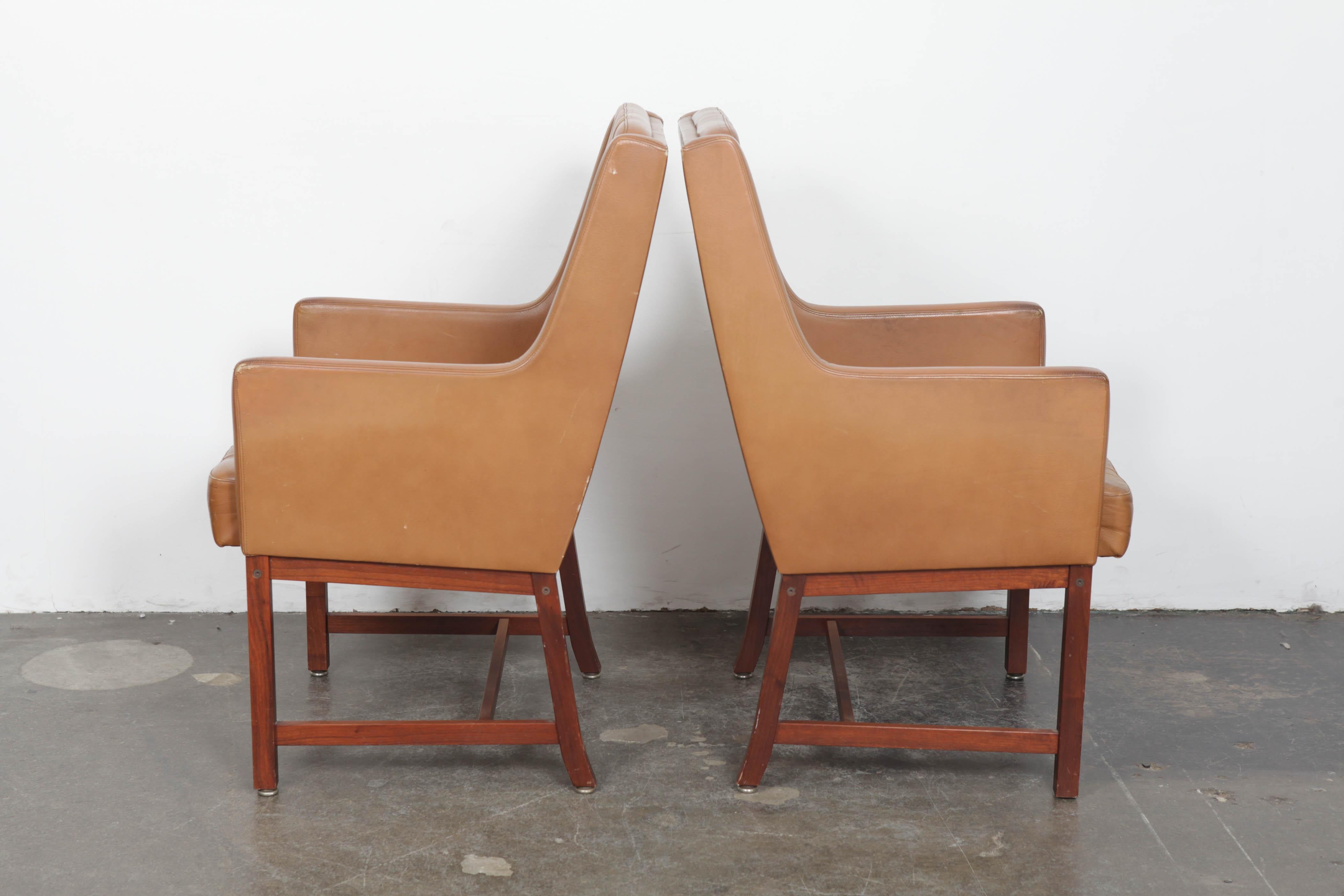 Mid-Century Modern Pair of Karl Erik Ekselius Tufted Leather Chairs for JOC, Sweden For Sale