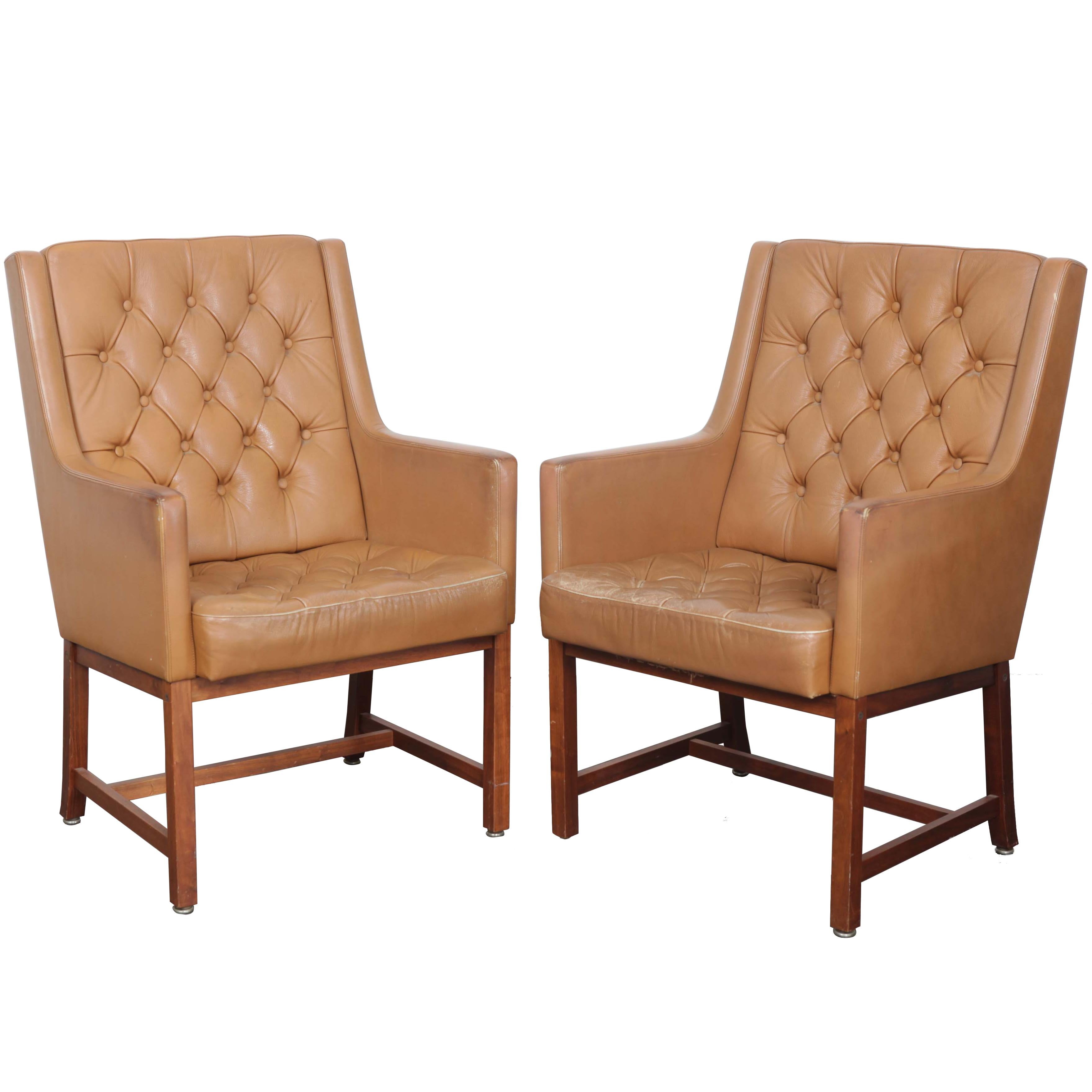 Pair of Karl Erik Ekselius Tufted Leather Chairs for JOC, Sweden For Sale