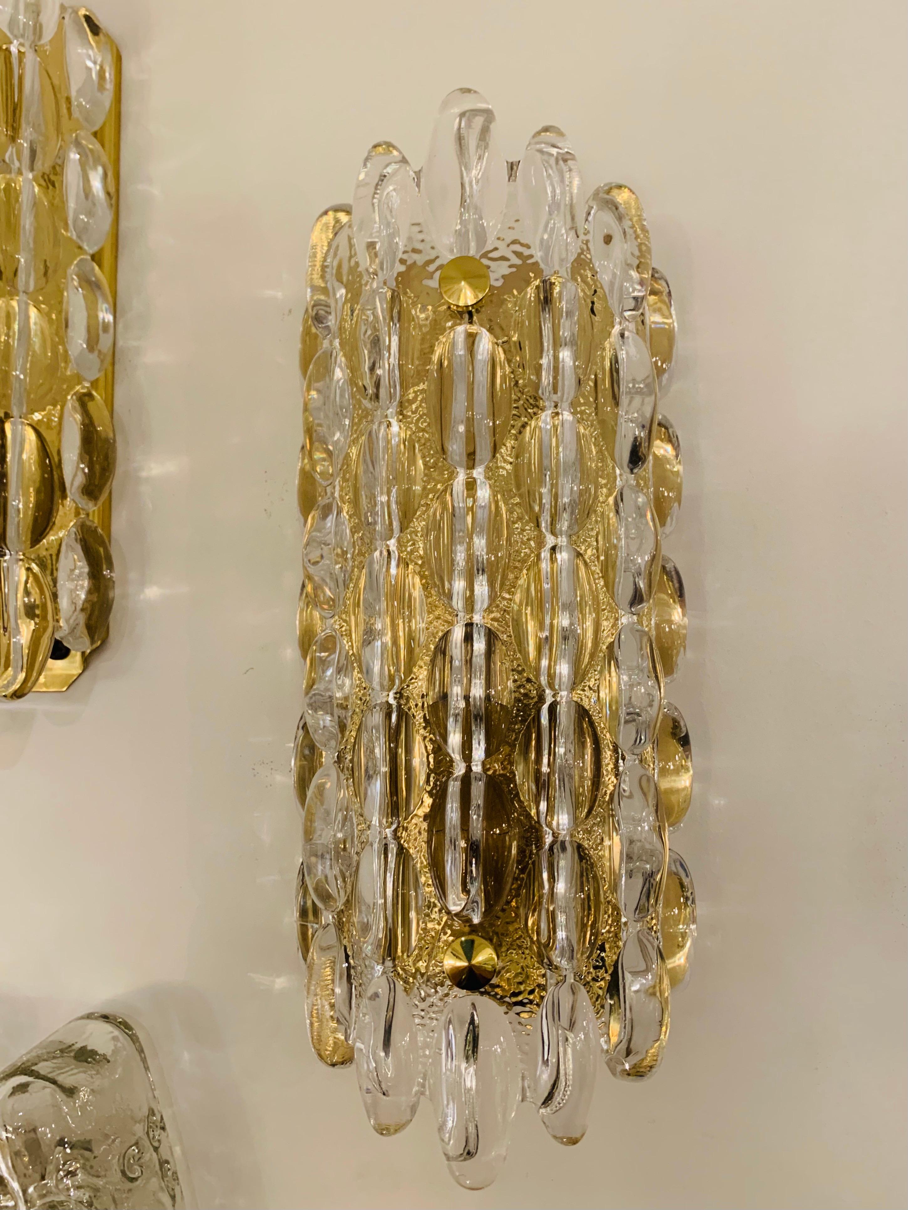 Mid-Century Modern Pair of Karl Fagerland Orrefors Crystal Wall Lights
