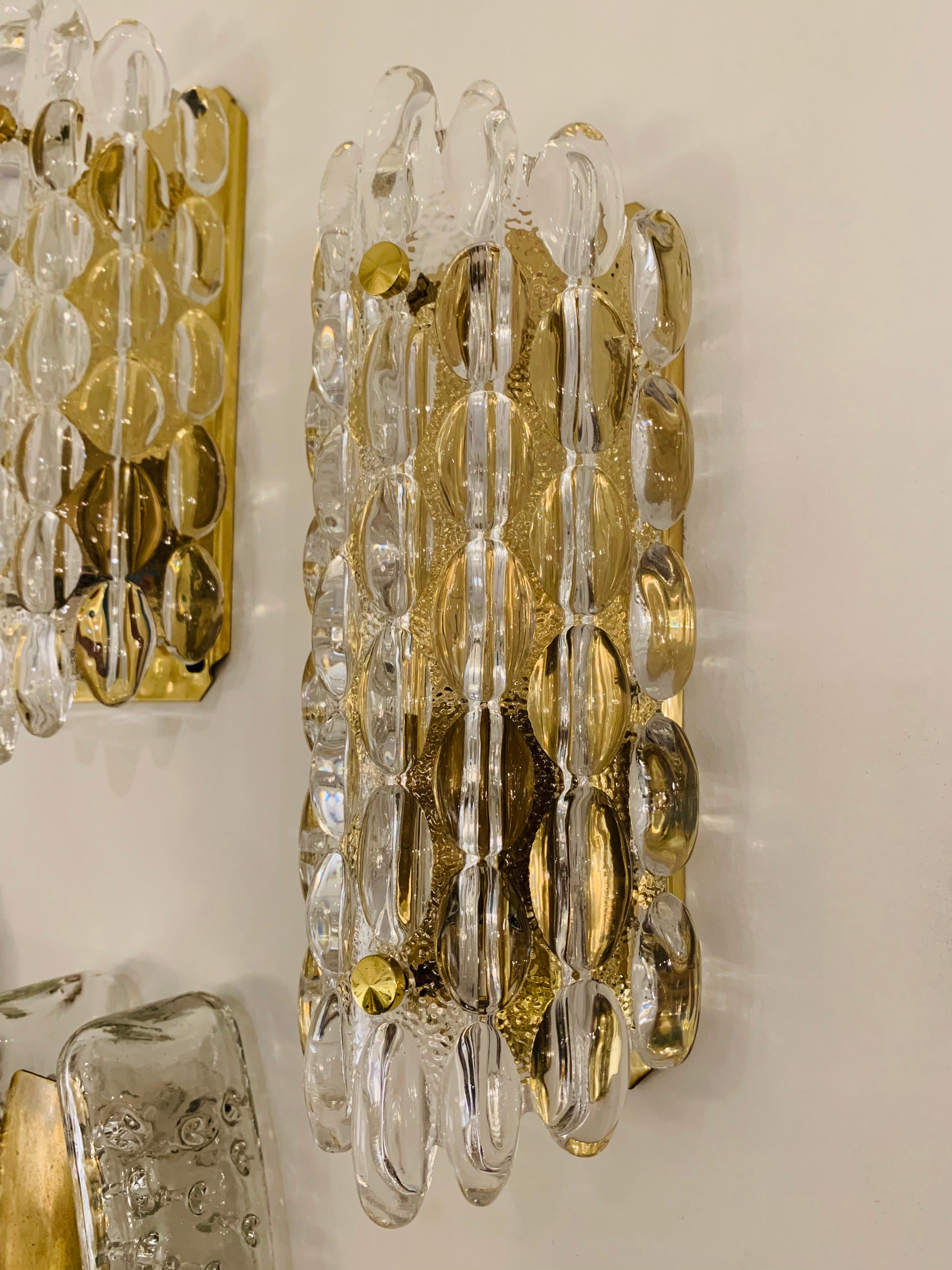 Mid-20th Century Pair of Karl Fagerland Orrefors Crystal Wall Lights