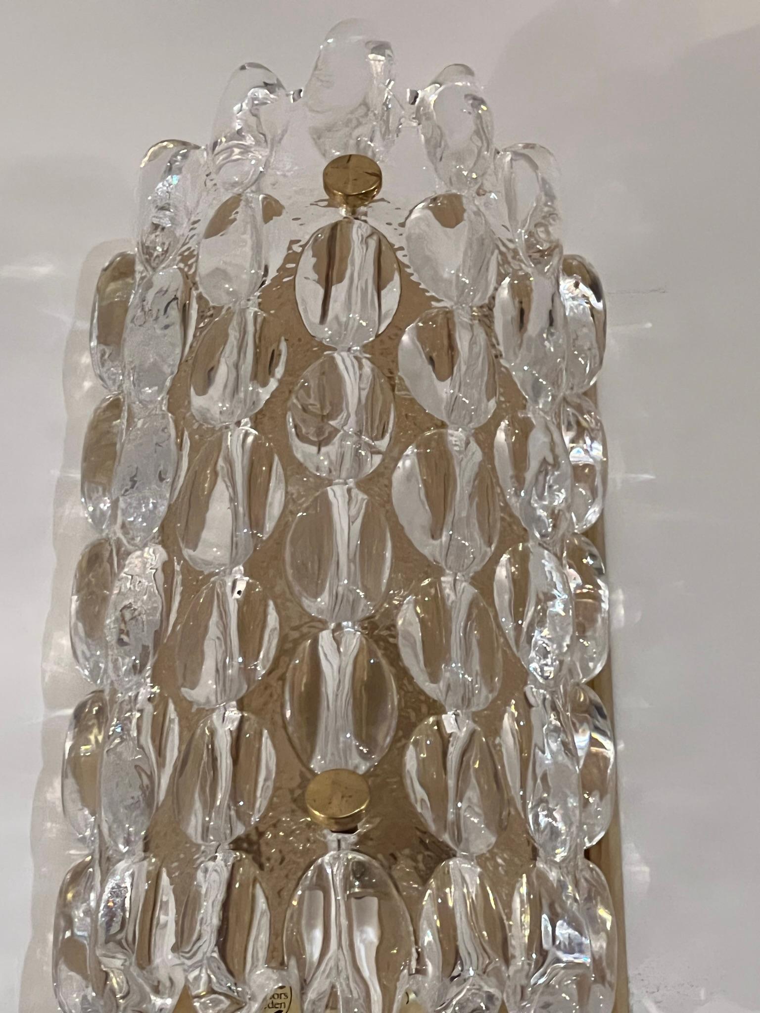 Mid-20th Century Pair of Karl Fagerland Orrefors Crystal Wall Lights For Sale