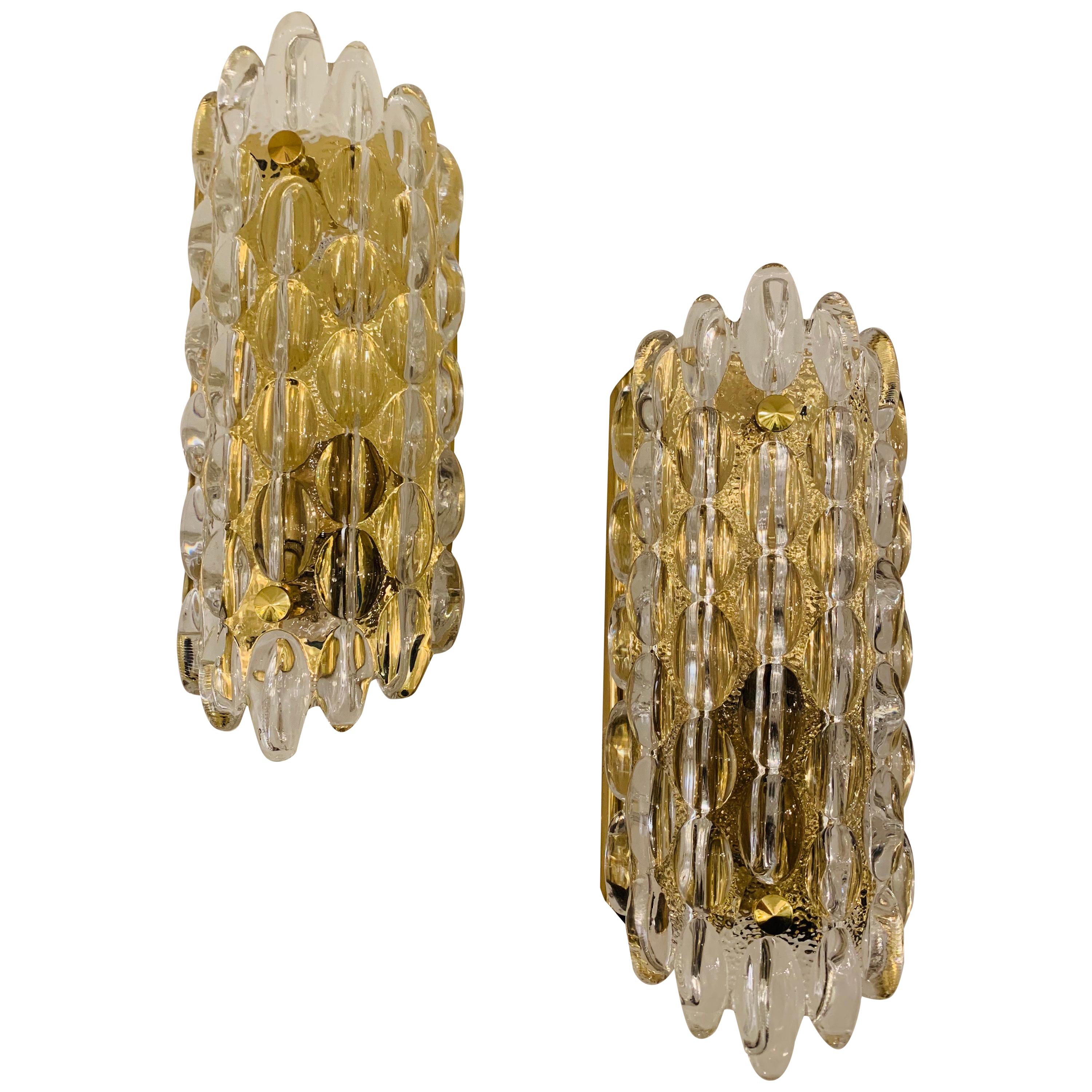 Pair of Karl Fagerland Orrefors Crystal Wall Lights