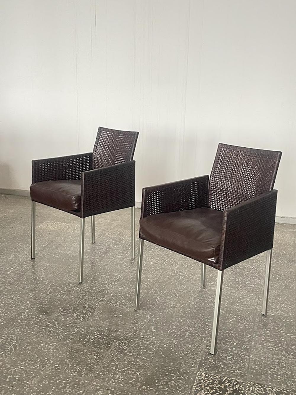 Pair of Karl-Friedrich Förster Leather and Rattan Chairs Germany 1990s For Sale 1