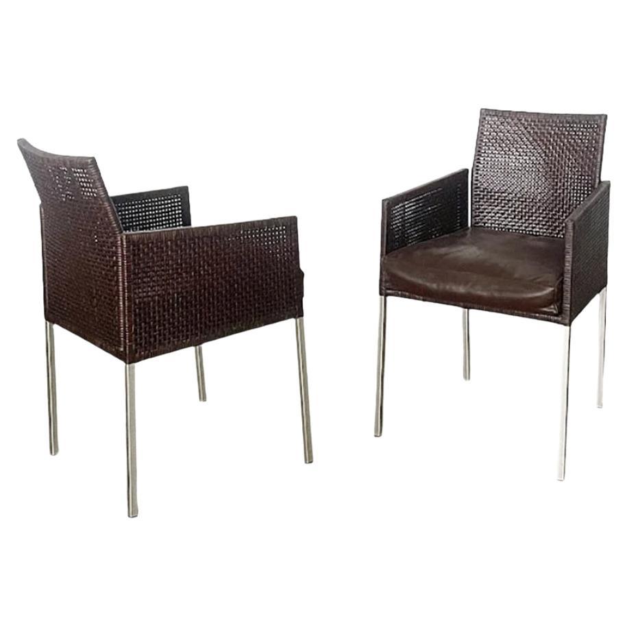 Pair of Karl-Friedrich Förster Leather and Rattan Chairs Germany 1990s For Sale