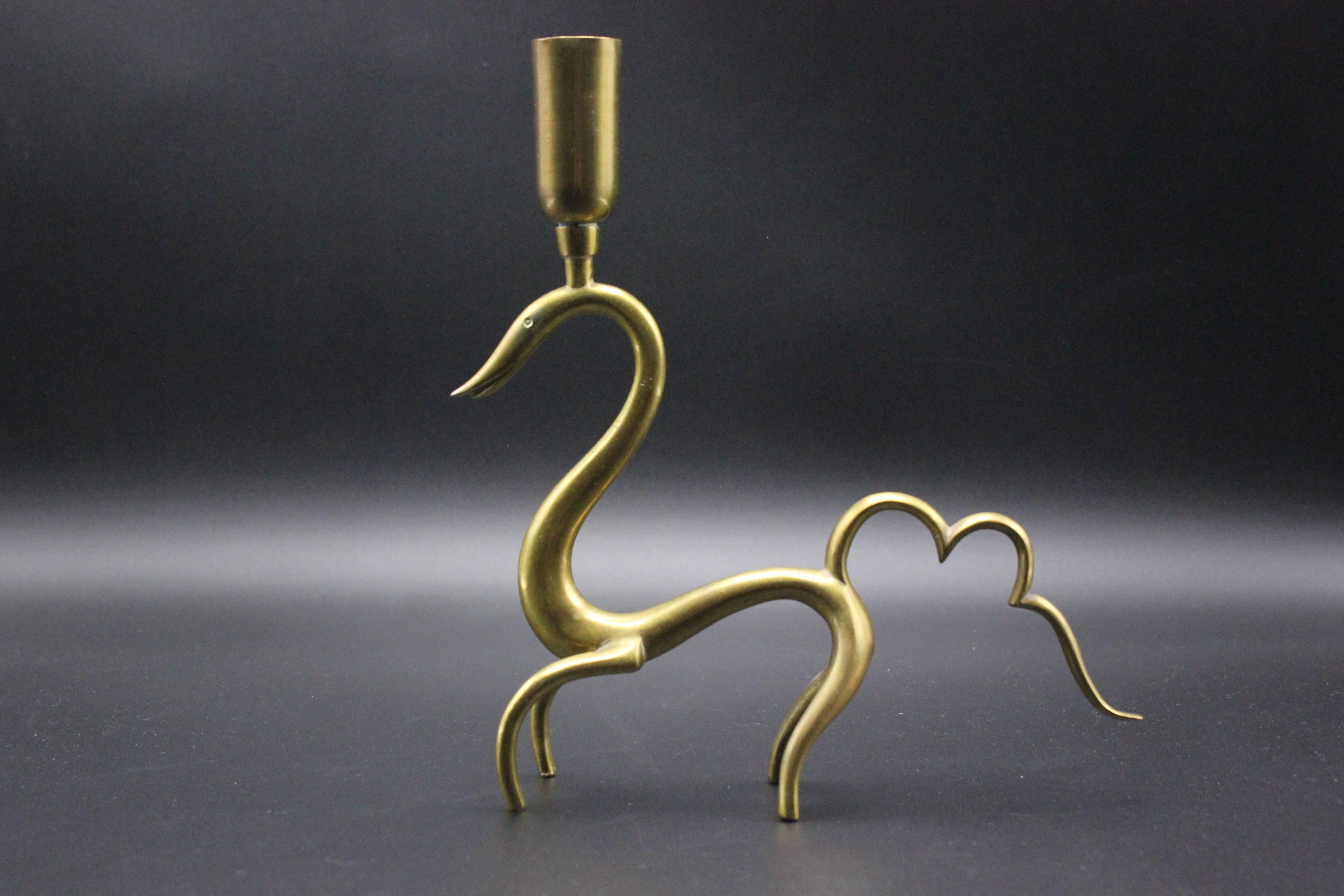 Art Deco Pair of Karl Hagenauer Figural Brass Candleholders