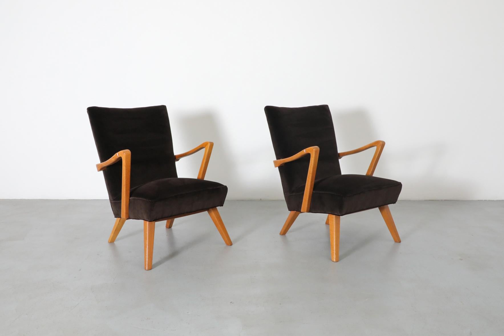Pair of Karl Nothhelfer Style Danish Modern Easy Chairs in Cafe Velvet 5