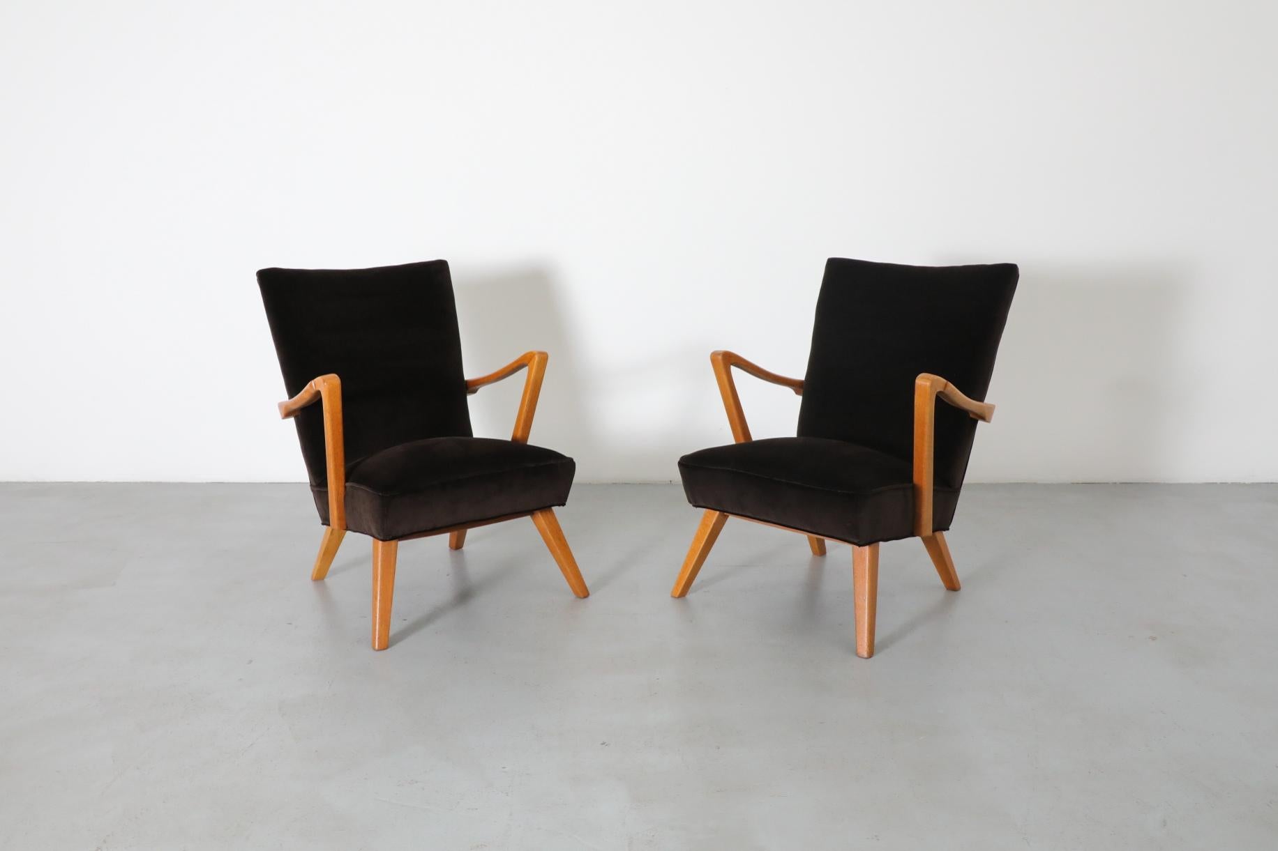 Pair of Karl Nothhelfer Style Danish Modern Easy Chairs in Cafe Velvet 6